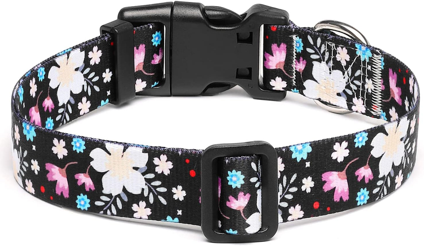 Mercano Adjustable Dog Collar - Special Design Patterns, Soft Nylon Comfortable Durable Pet Collar for Small Medium Large Dogs (L, Floral White)