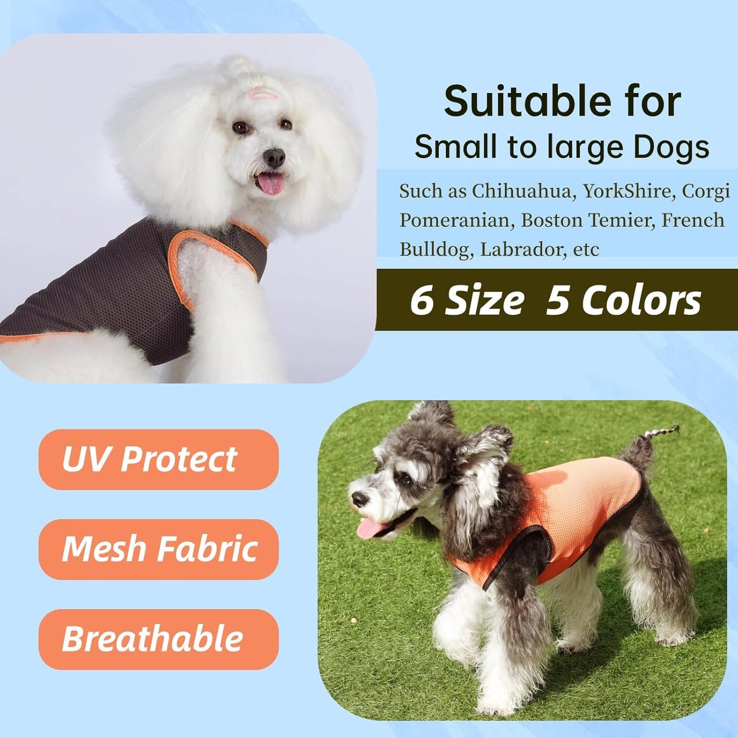 2 Pack Cooling Shirts for Dogs, Lightweight Mesh Breathable Dog Clothes for Large Breed Dogs Boy Girl,Sun-Protection Sleeveless Shirts for Dog&Cat Puppy Vest Pet Apparel - XXXL