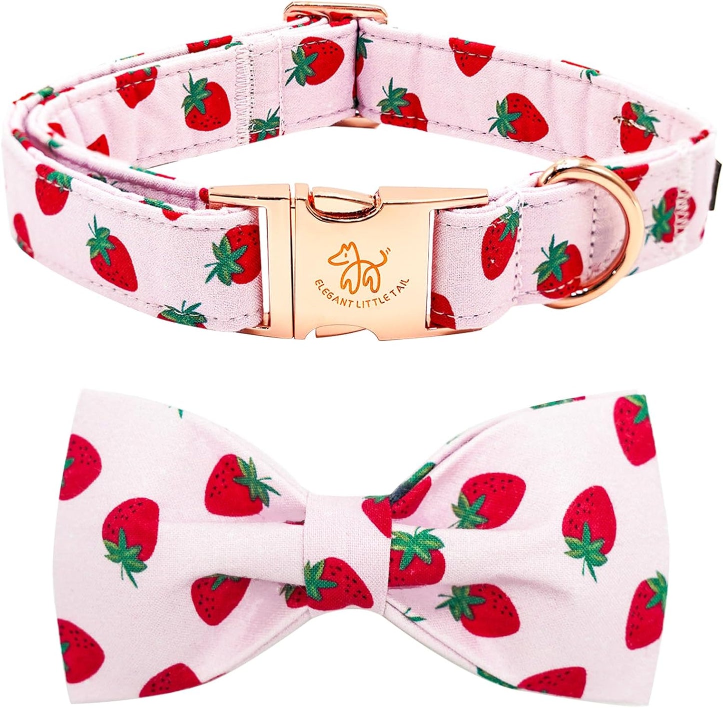 Elegant little tail Dog Collar, Strawberries Print Pet Collar Summer Dog Collar Durable Metal Buckle Dog Collars Cotton Pet Adjustable Dog Collars for Small Dogs