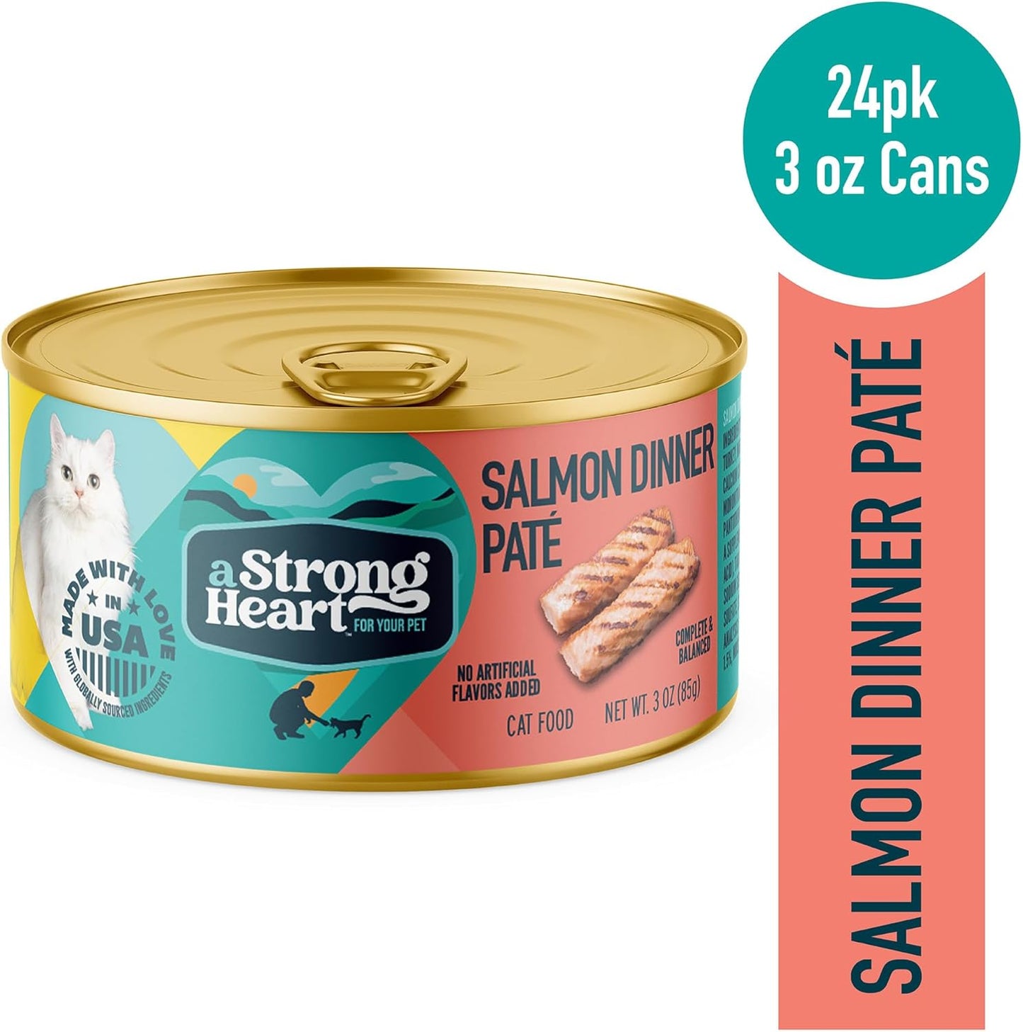 A Strong Heart Canned Wet Cat Food, Salmon Dinner Paté - 3 oz Cans (Pack of 24), Made in The USA with Real Salmon