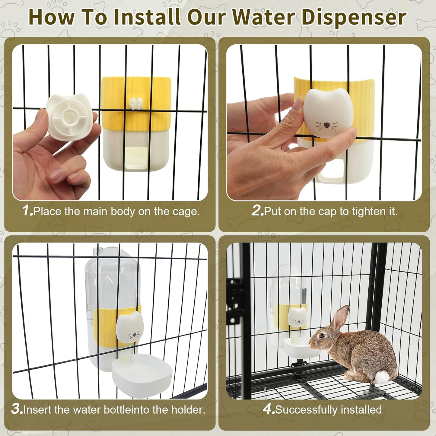 Rabbit Water Bottle, 800ml/28oz Hanging Automatic Water Dispenser for Cage, Ferret Bunny Guinea Pig Water Bowl,Suitable for Small Animal (Yellow, 800 ml/28 oz)