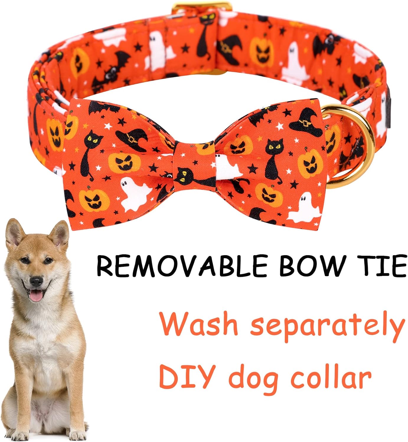 Unique style paws Halloween Dog Collar with Bow Tie Cotton Adjustable Puppy Collar for Small Medium Large Dogs-M