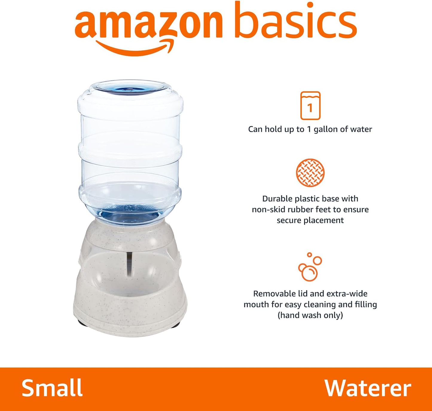 Amazon Basics Gravity Pet Water Dispenser for Cat, Dog, 1 gallon Capacity, Small, Gray