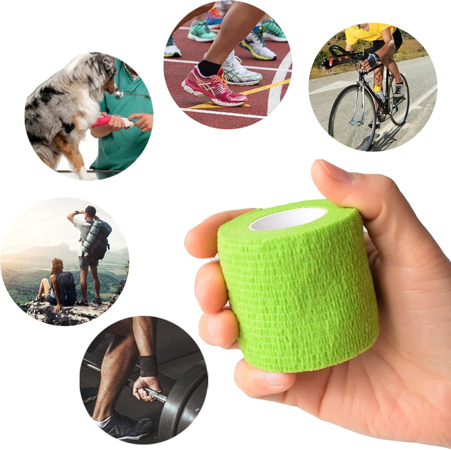 9 Pack 2" x 5 Yards Self Adhesive Bandage Wrap Self Stick Wrap for Ankle, Wrist, Finger, Sports, Breathable Cohesive Vet Tape for Pets (Grass Green)