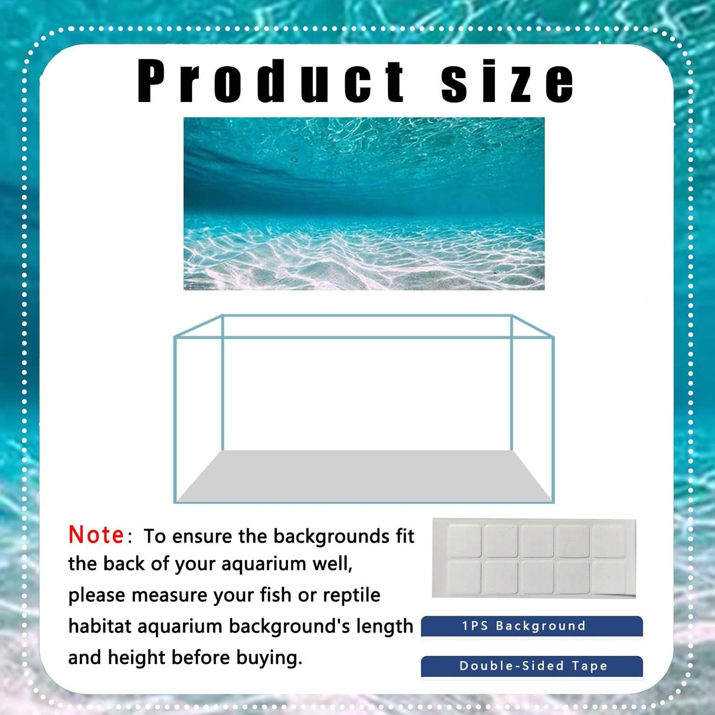 36X20IN Natural Undersea Aquarium Background, Undersea Beach Fish Tank Background, with 8 EVA Double-Sided Tape
