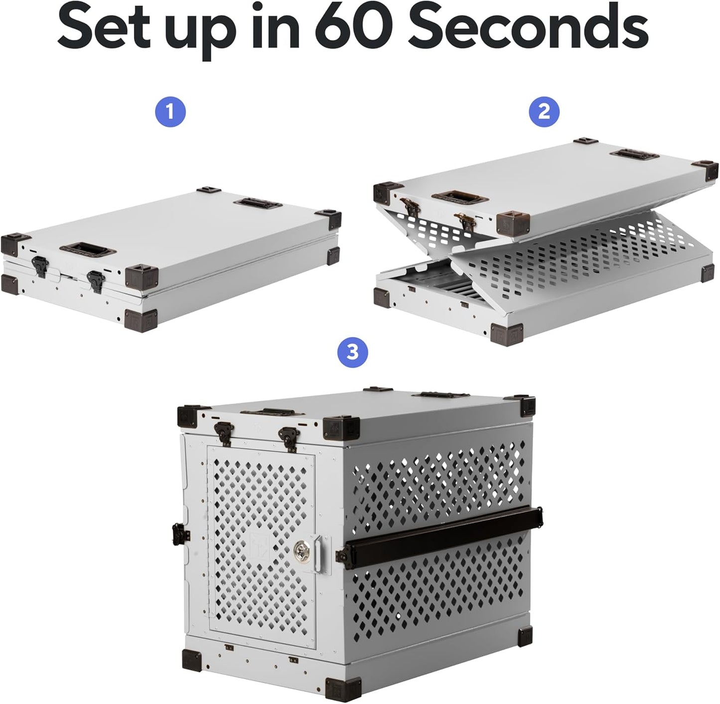 Impact Collapsible Dog Crate - Foldable Hard Crate for Large Dogs - Heavy Duty Travel Kennel with Powder-Coated Aluminum - Quick Setup for Indoor & Outdoor (White, 40" (40.5" L x 23" W x 29" H))