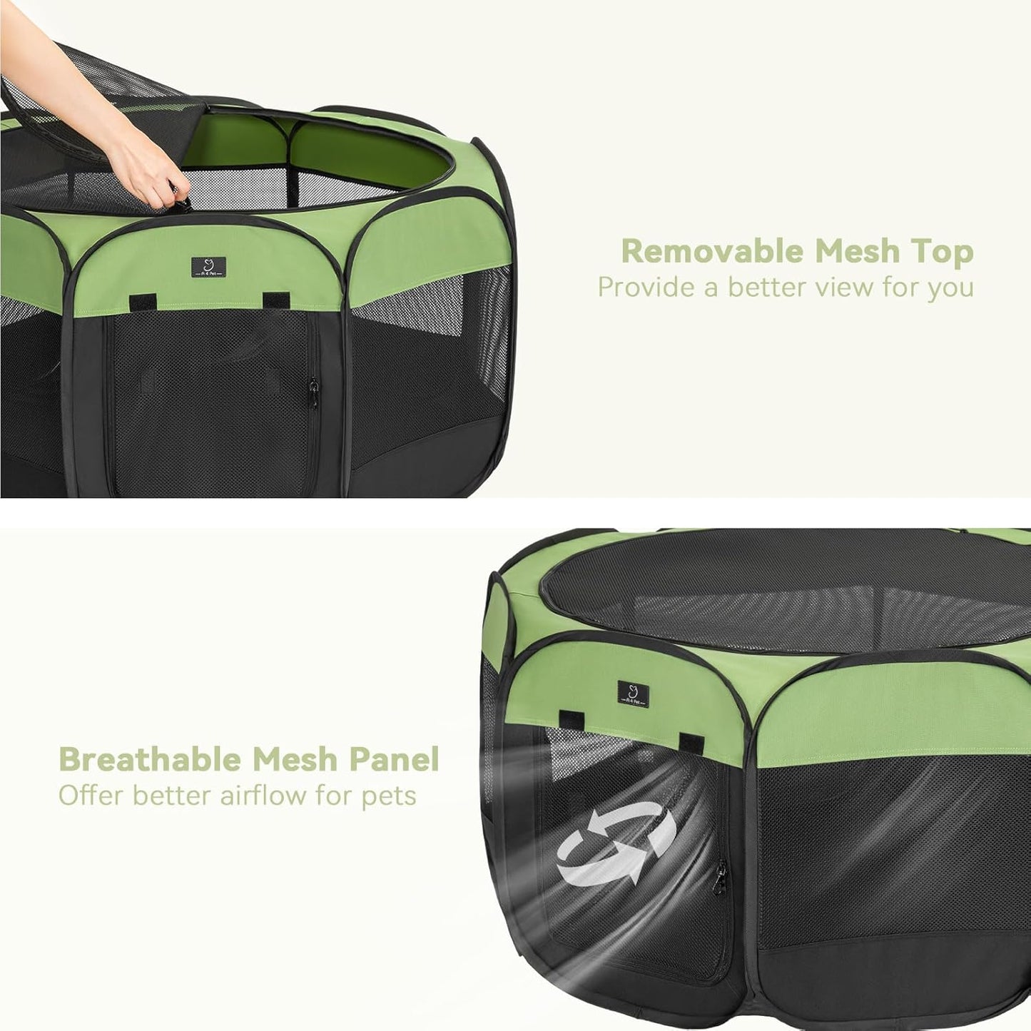 A4Pet Puppy Playpen Indoor, 39.5” Portable Pet Playpen with Bowl, Suitable for Puppies, Kittens, and Small Animals, Removable Zipper & Mesh Panel(16”W × 10”H)