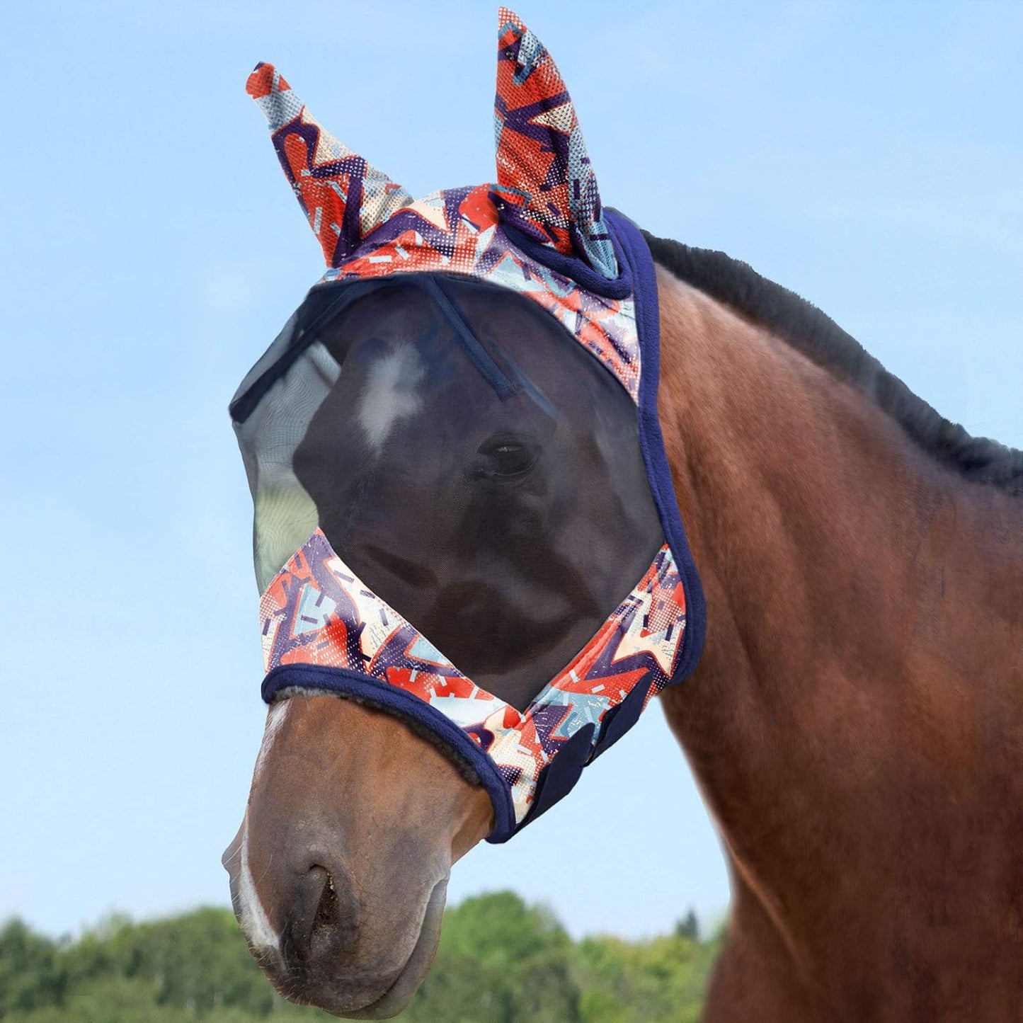 Harrison Howard LumiVista Horse Fly Mask Standard with Ears UV Protection for Horse Abstract Graffiti M Cob