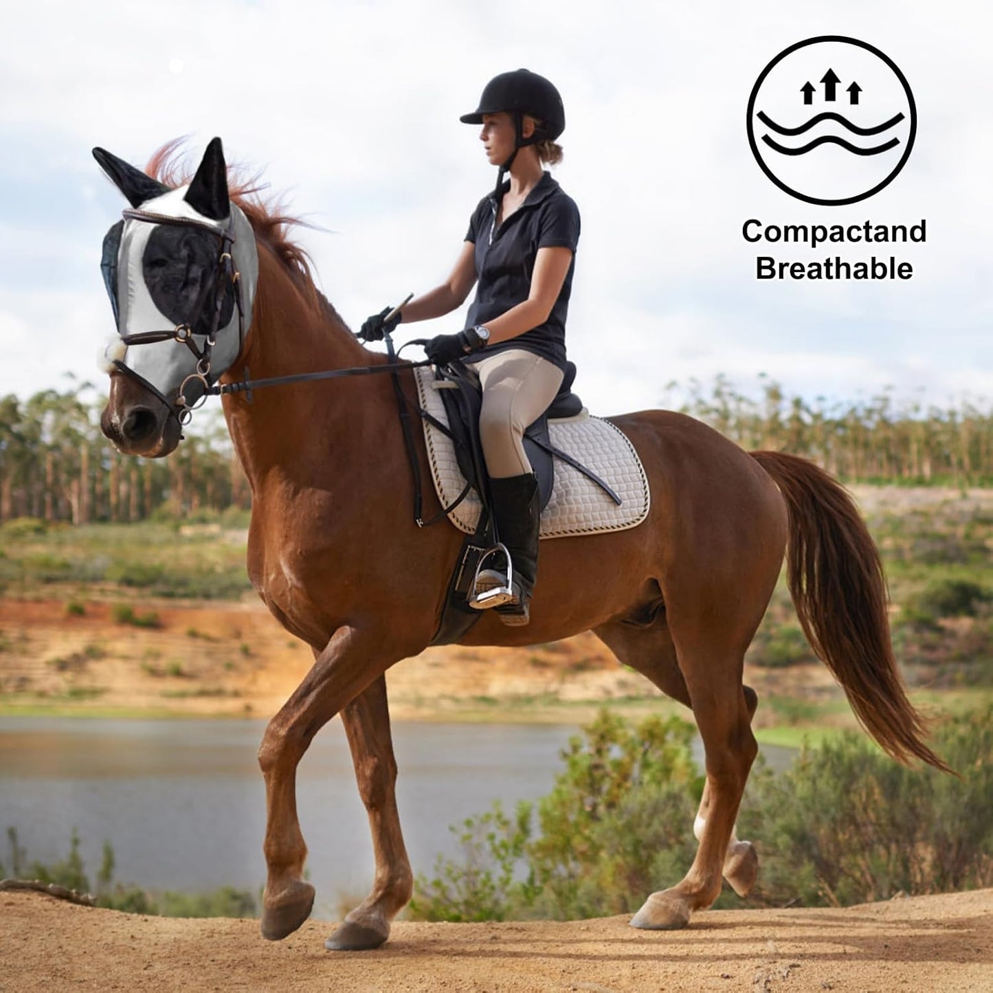 Horse Fly Mask with Ears, Comfortable Fit Stretch Fabric with UV Protection Soft on Skin Breathability for Small/Medium Size Horses (Gray)