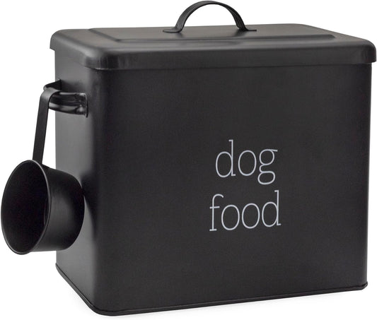 AuldHome Design Retro Dog Food Canister (Black); Modern Farmhouse Style Storage Bin for Pet Food