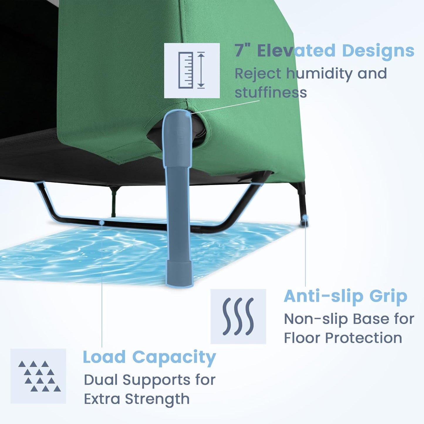 42" 2-in-1 Dog House for Medium Dogs, Elevted Dog House Outdoor/Indoor, Puppy Shelter Outside,Water Resistant 600D PVC and Durable 2x1 Textilene Raised Dog Bed(Green)