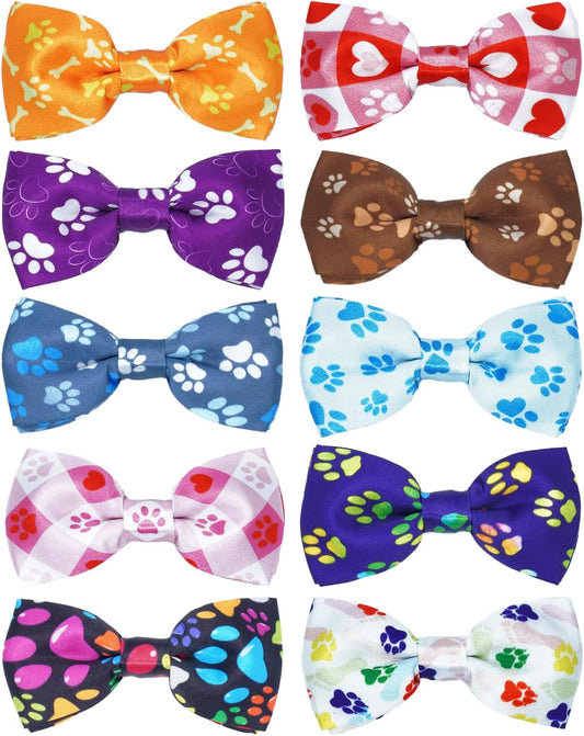 PET SHOW 10 Pack Paw Small Dog Bow Ties Sliding Collar Attachments Puppy Cats Bone Bowties for Medium Dogs Cute Bowknots Wedding Party Holiday Pet Grooming Accessories(Small)