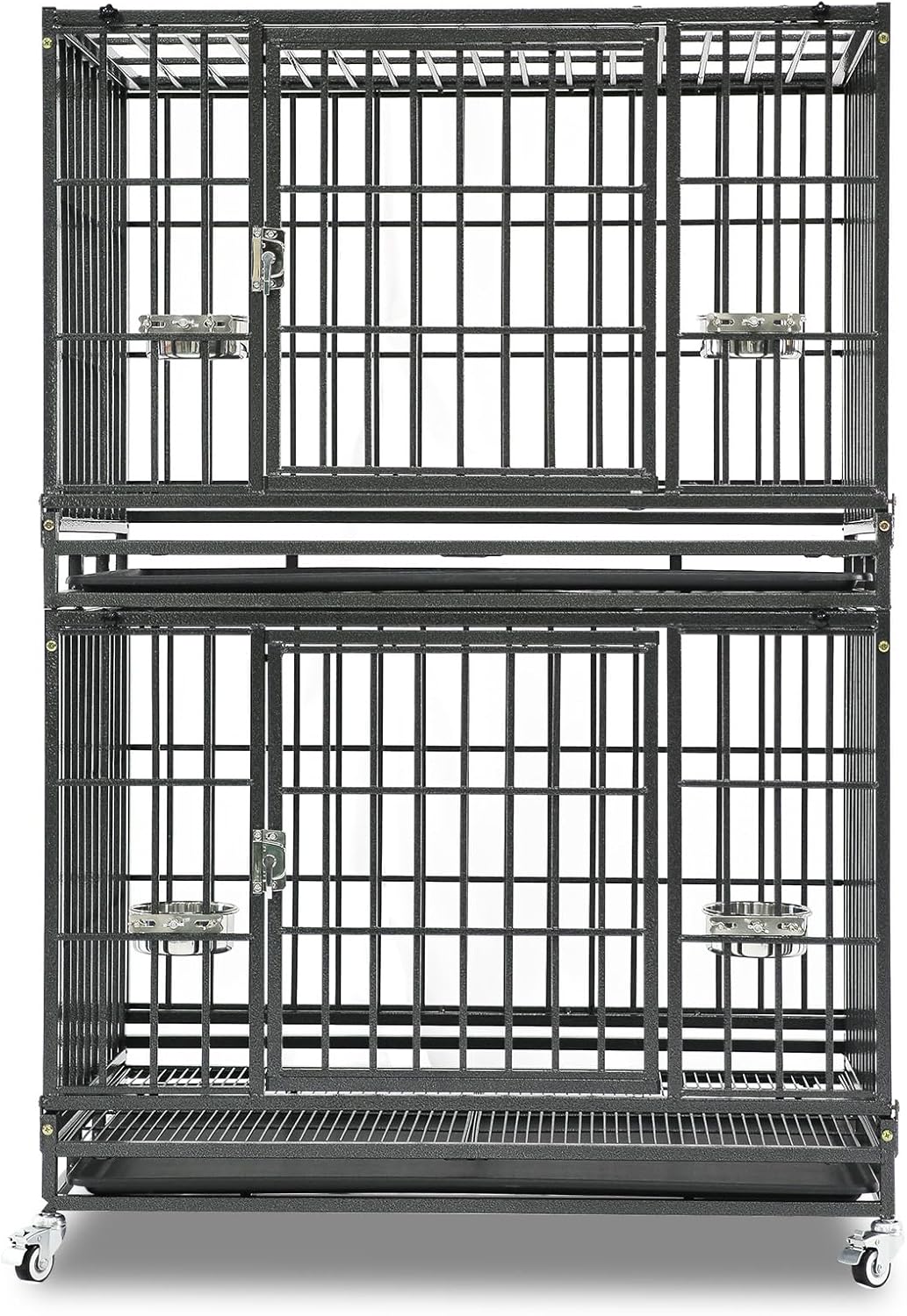 Homey Pet Two Levels 37 Inch Dog Crate, Escape Proof Dog Cage Kennel Indoor with Top Access and Lockable Wheels, Removable Tray, Heavy Duty Dog Crates for Medium/Small Dogs