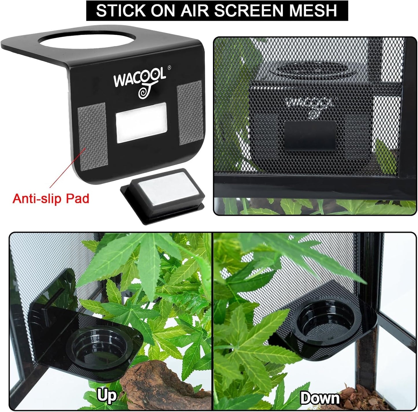 WACOOL Magnetic Reptile Ledge 2PACK, Acrylic Gecko Feeding Ledges with 6PCS Cups, Reptile Food Water Feeder Dish for Geckos Iguana Chameleon Pets