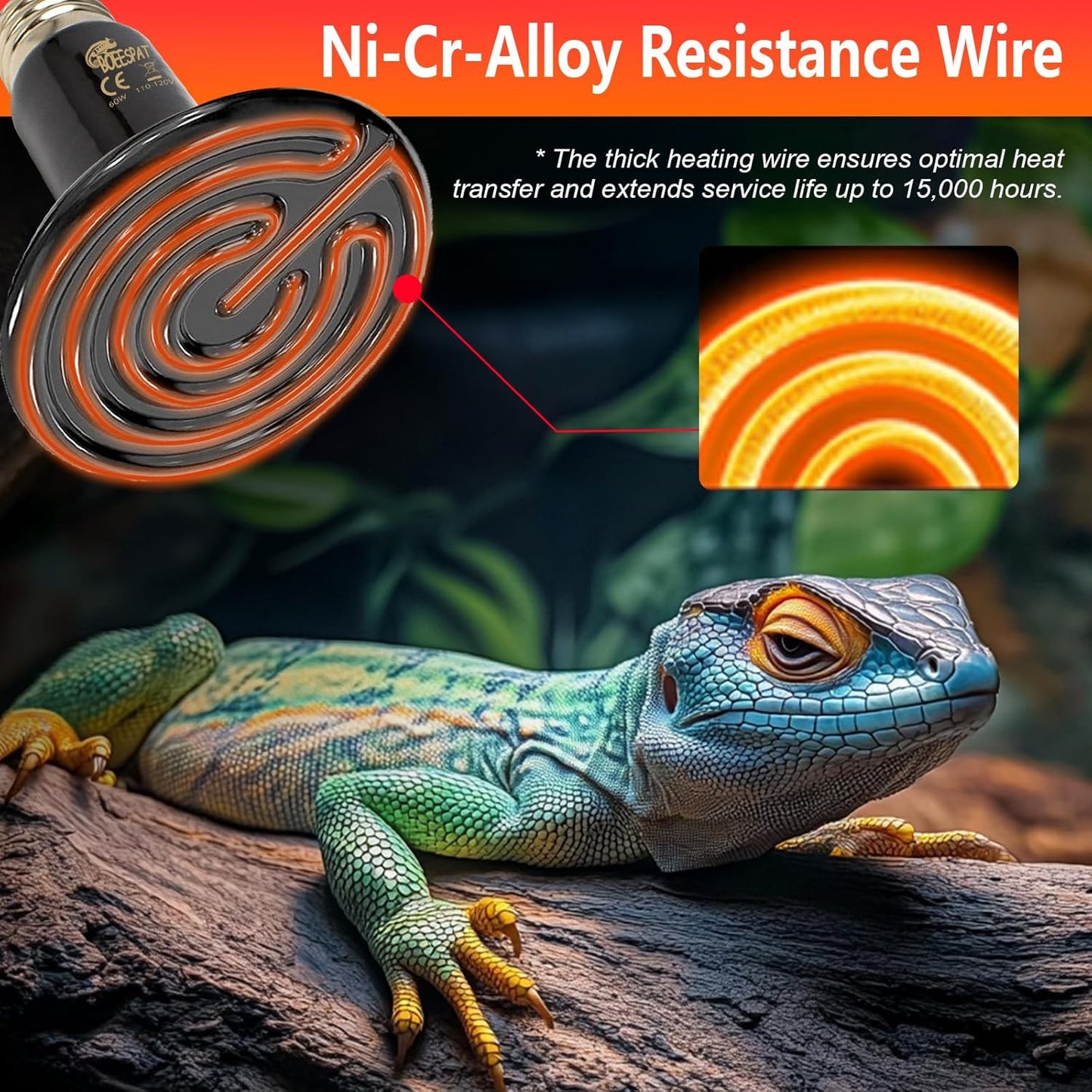 High Efficiency 75W Ceramic Heat Emitters, Pack of 2 Reptile Heat Lamp Bulbs for Bearded Dragon, Lizard, Iguana, Geckos & Small Pets Basking (Black, 75 Watts)