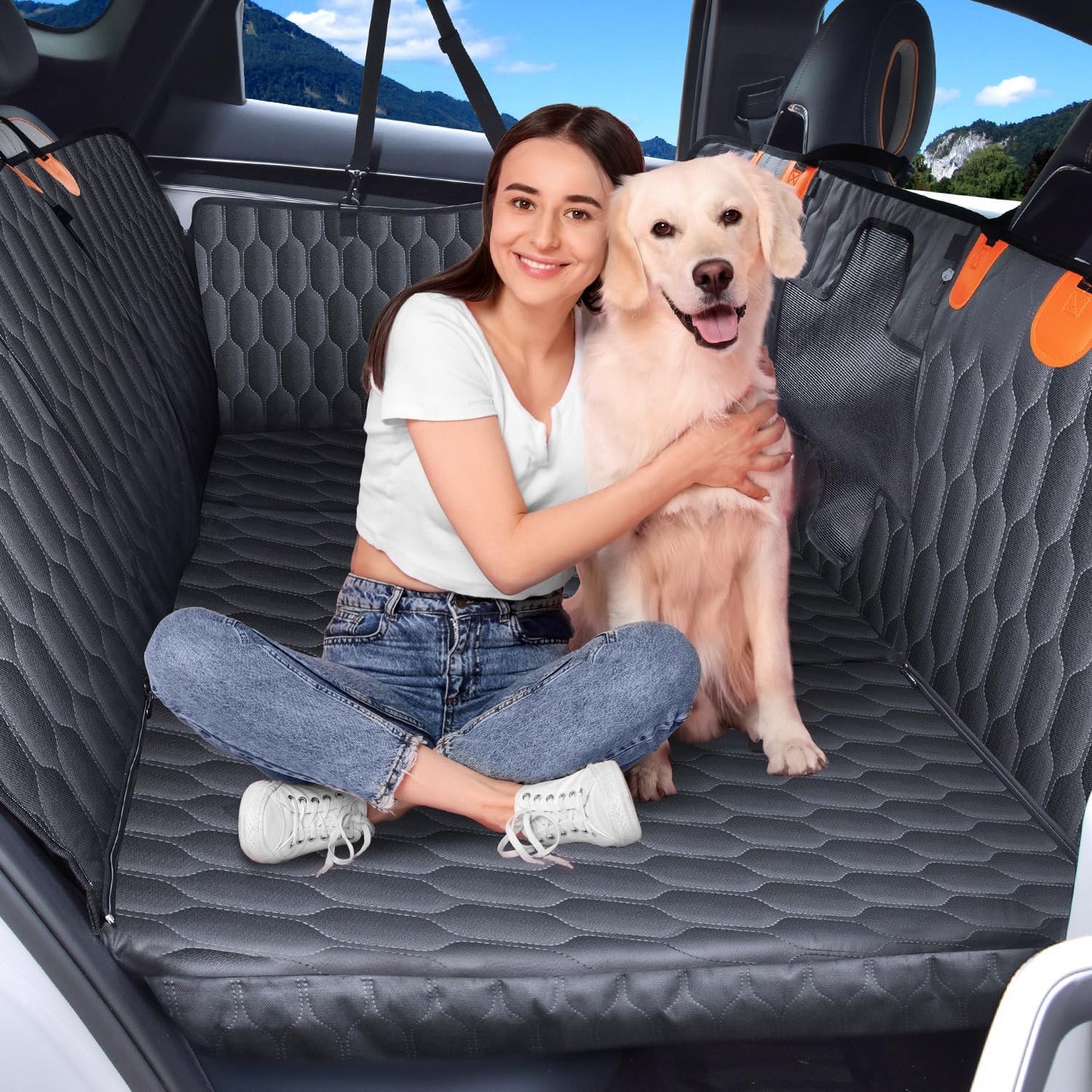 3-in-1 Convertible Dog Car Seat Extender & Booster Seat – 400lb Capacity, Waterproof 600D Oxford with Hard Bottom, Scratch-Proof Hammock for Cars & SUVs