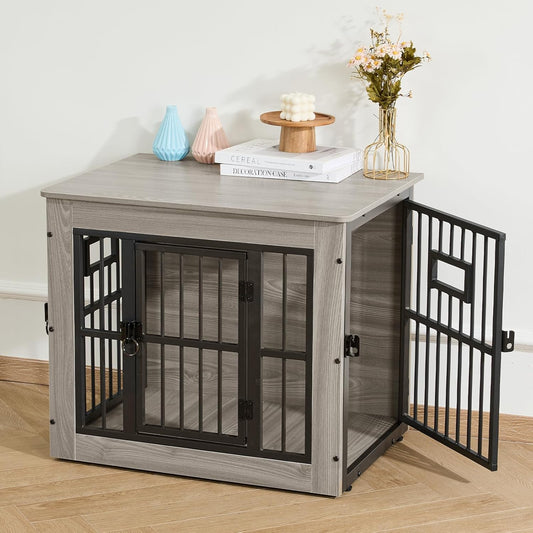 Gardner Pet Dog Crate Furniture for Small Dog, 27.2 Inches Dog Kennel Indoor, Wooden Dog Cage End Table, Heavy Duty Dog Crates, Rustic Grey