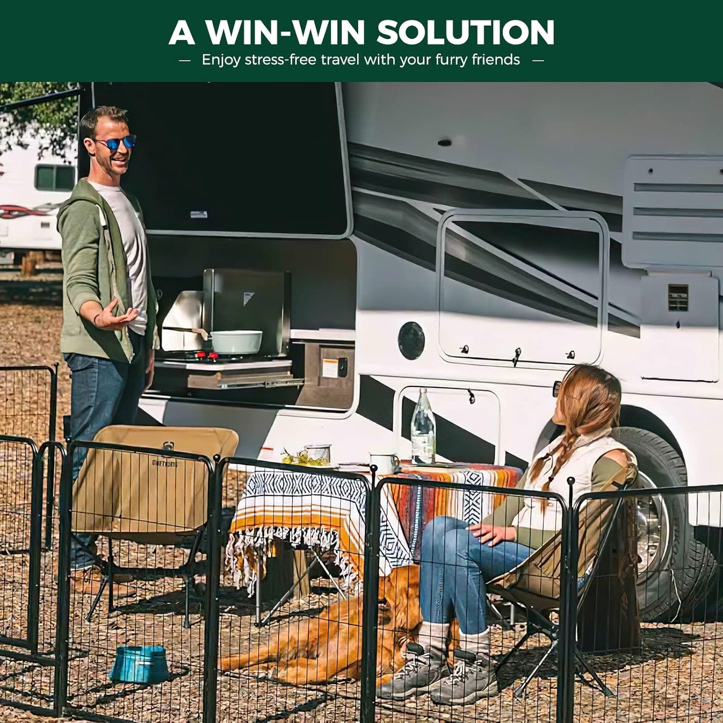 FXW Rollick Unleashed Dog Playpen for Indoor, Yard, RV Camping, 40 inch 24 Panels for Medium and Large Dogs, Black│Patented