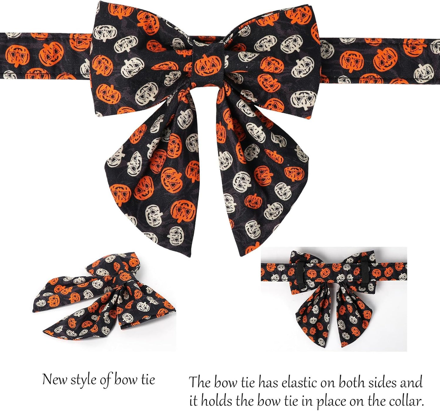 Lionet Paws Halloween Dog Collar with Bowtie - Cute Cotton Adjustable Black Bowtie Dog Collar with Metal Buckle for Small Medium Large Dog Girl Boy Gift, XXS, Neck 7-11in