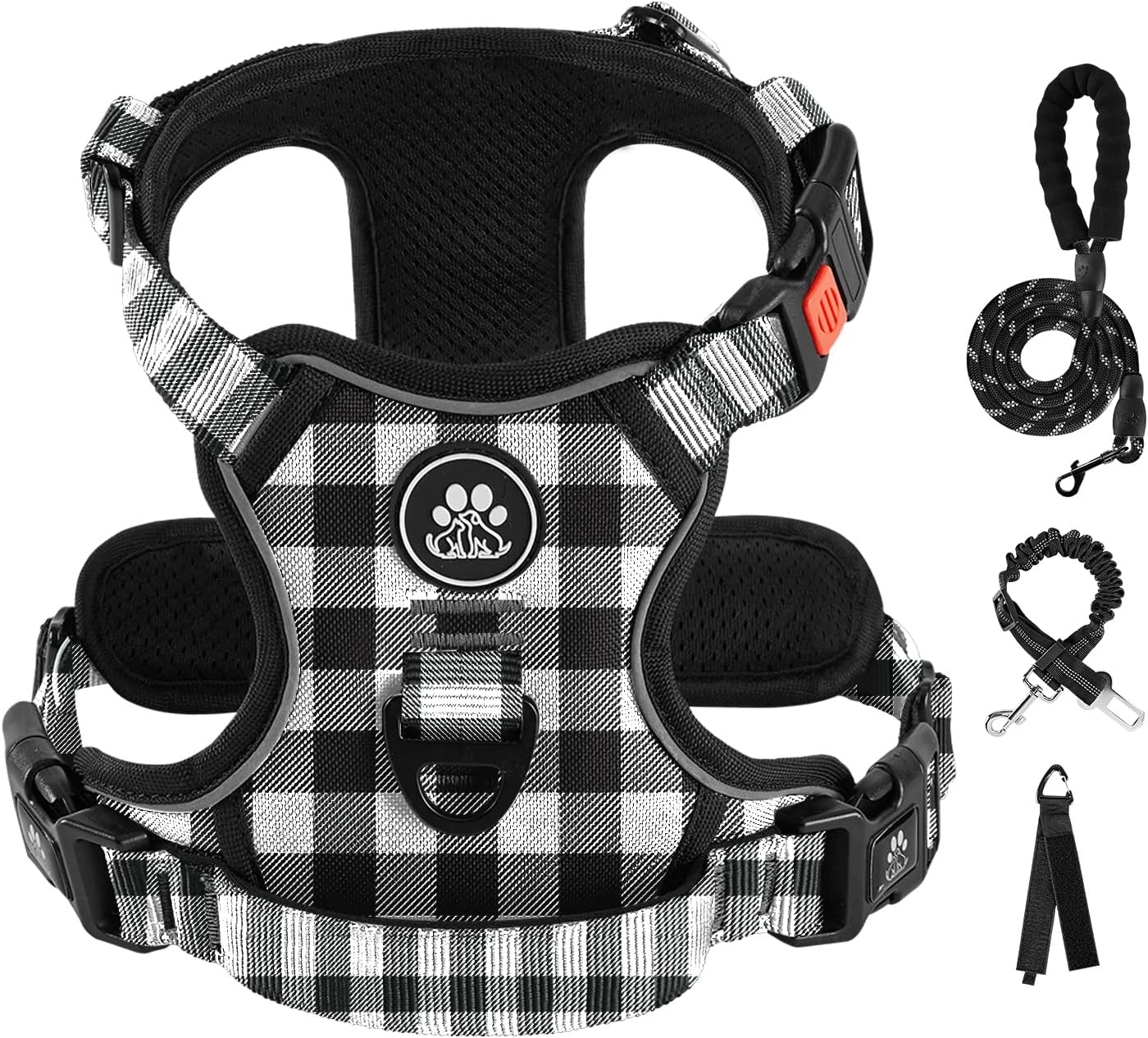 IVY&LANE No Pull Dog Harness with Leash Set, Reflective No Choke Pet Vest,Adjustable Oxford Dog Vest Harness with Easy Control Handle for Small Dogs (Checkered Black,S)