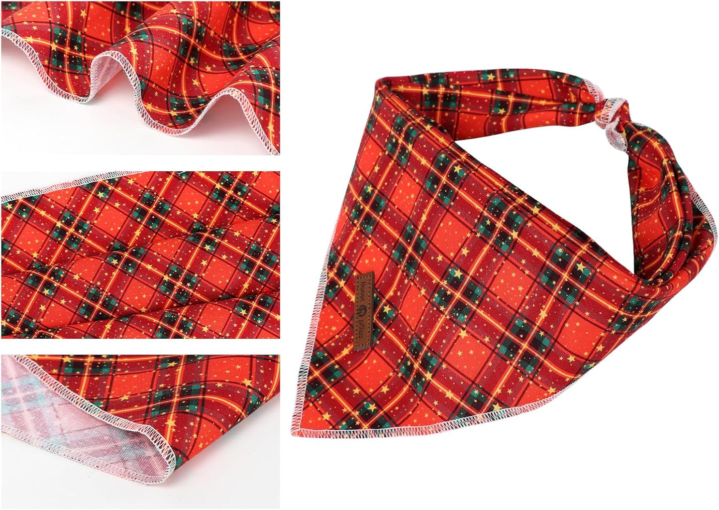 Lionet Paws Christmas Dog Bandana for Medium Large Dogs,Grid Dog Kerchief Washable Dogs Triangle Bibs Scarf for Girl or Boy