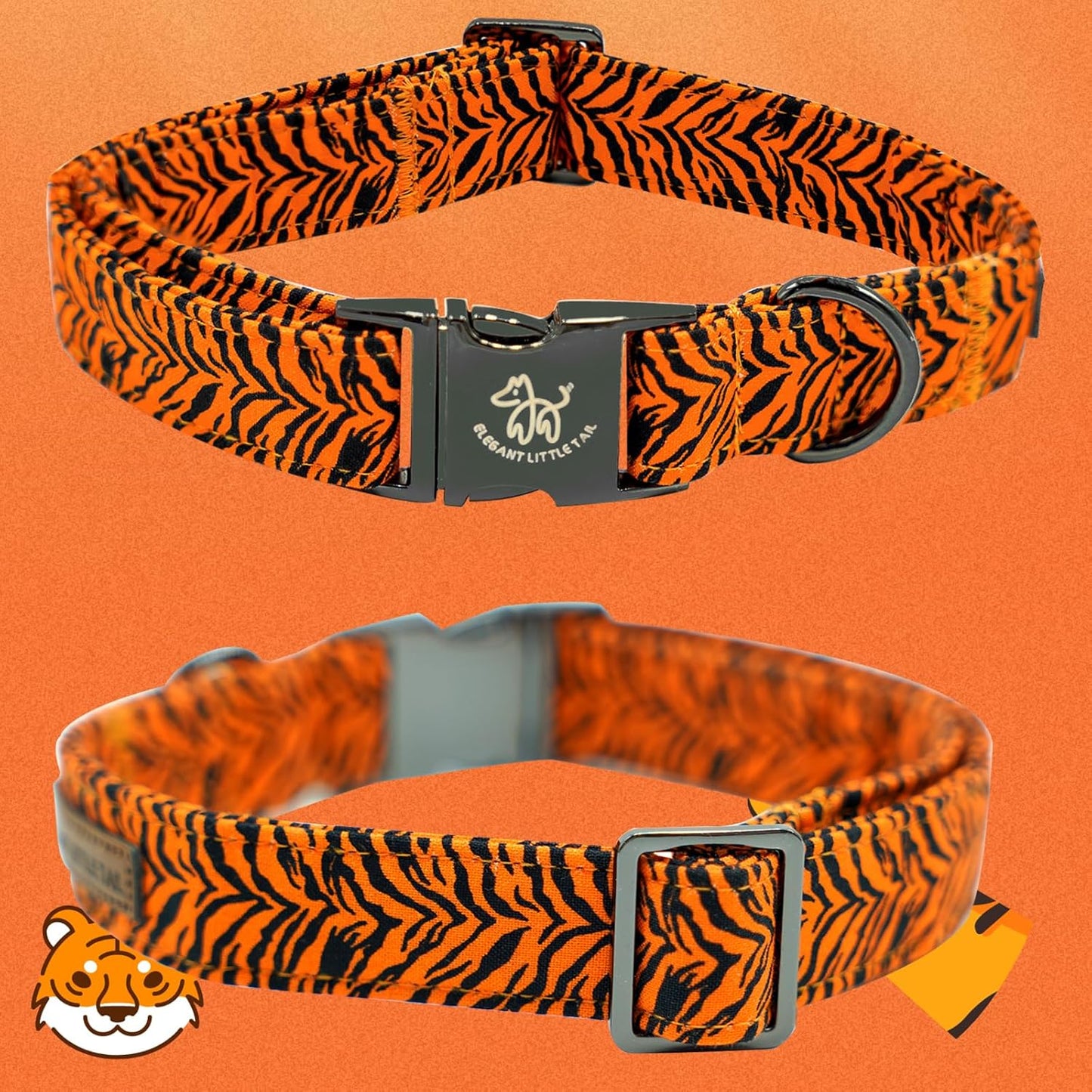 Elegant little tail Dog Collar, Tiger Print Pet Collar Fashion Boy Dog Collars Durable Metal Buckle Dog Collars Cotton Pet Adjustable Dog Collars for Medium Dogs