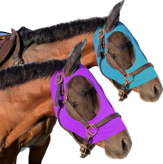 Horse Fly Mask - Arab Equine Fly Mask with Full Coverage for Eye & Ear - Stretchable UV & Sun Protection Flymask for Horses, Ponies & Mini Horses - Horse Face Cover for Pasture & Trail - Purple