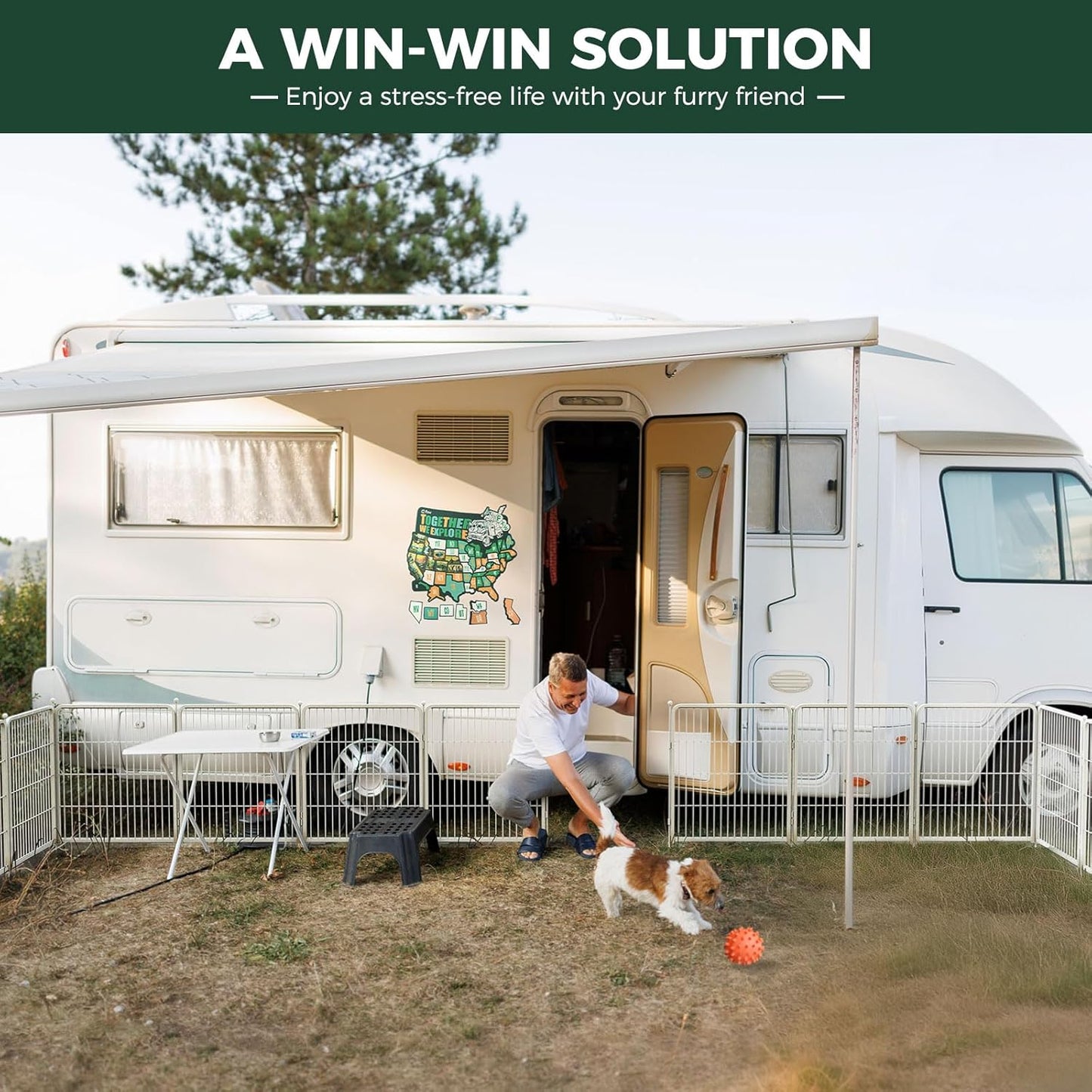 FXW Rollick Unleashed Dog Playpen for Indoor, Yard, RV Camping, 40 inch 32 Panels for Medium and Large Dogs, White│Patented