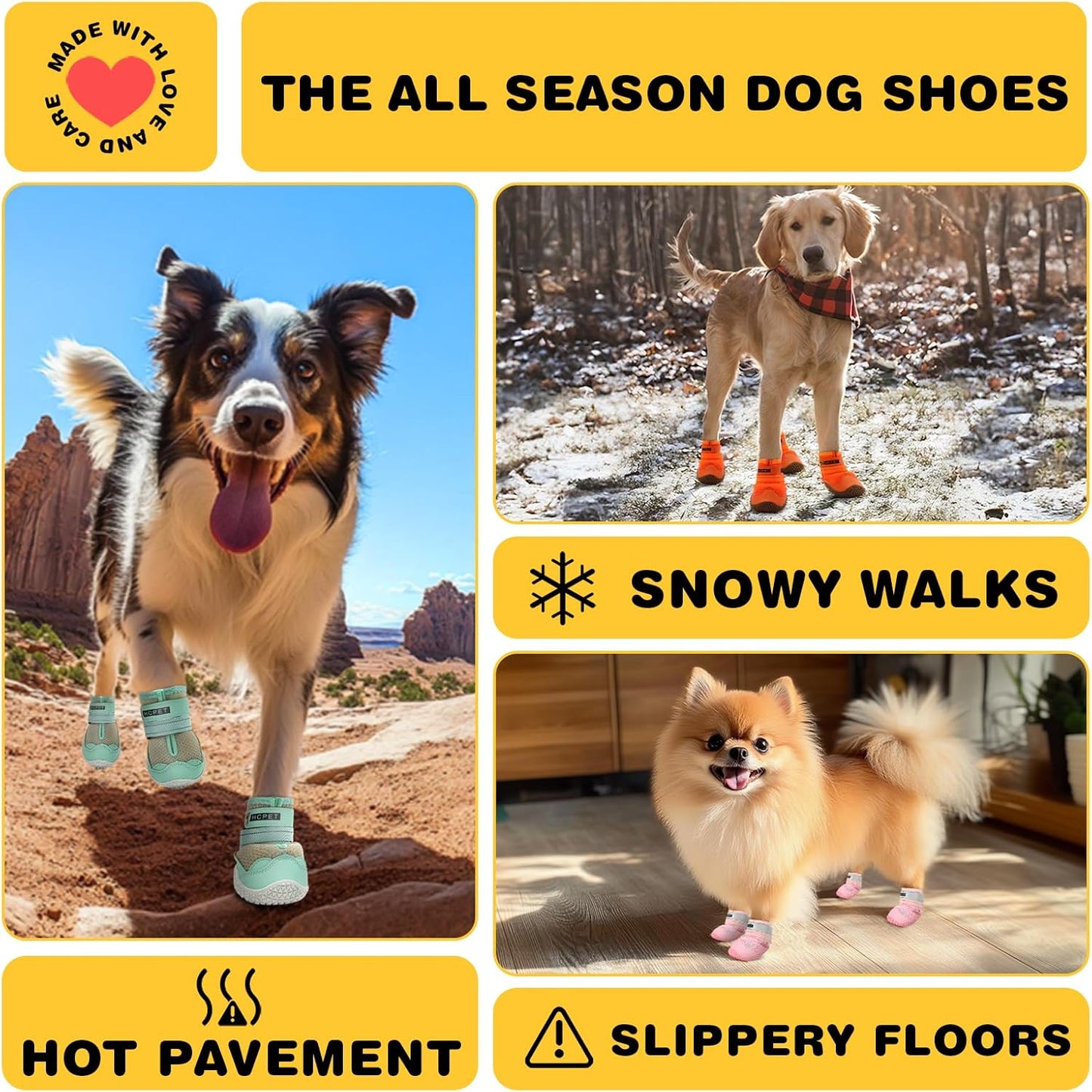 Hcpet Dog Shoes for Large Dogs, Breathable Dog Booties for Small Medium Dogs, Anti-Slip Dog Boots & Paw Protectors for Hot Pavement Winter Snow Hiking with Reflective Straps Orange Size 6