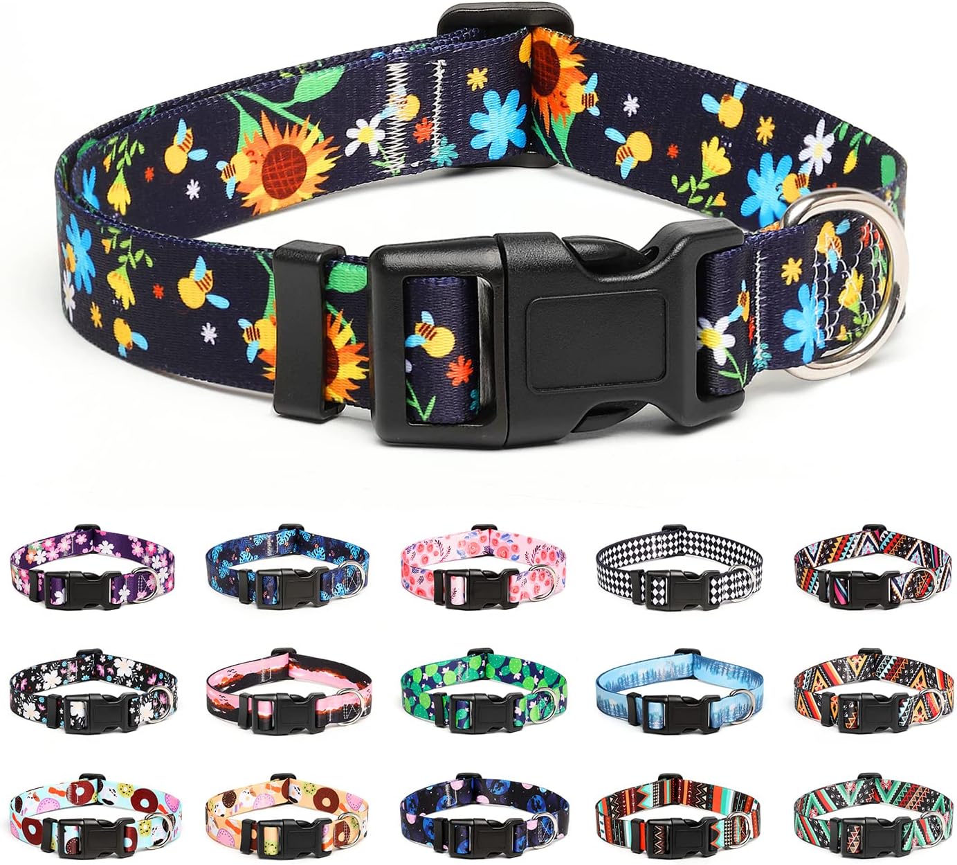 Mercano Adjustable Dog Collar - Special Design Patterns, Soft Nylon Comfortable Durable Pet Collar for Small Medium Large Dogs (XS, Sunflower)