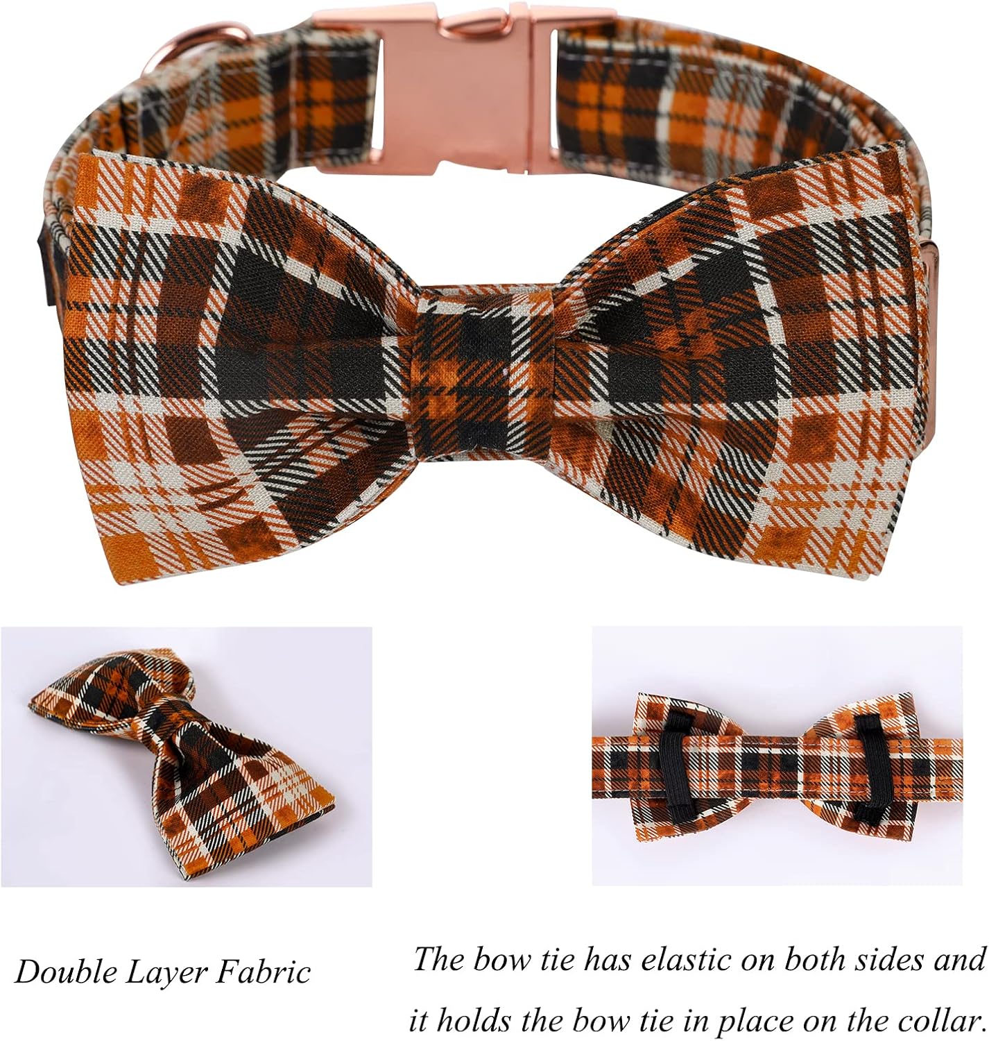 Lionet Paws Halloween Dog Collar with Bowtie - Cute Cotton Adjustable Fall Bowtie Dog Collar with Metal Buckle for Small Medium Large Dog Girl Boy Gift, M, Neck 13.5-22in