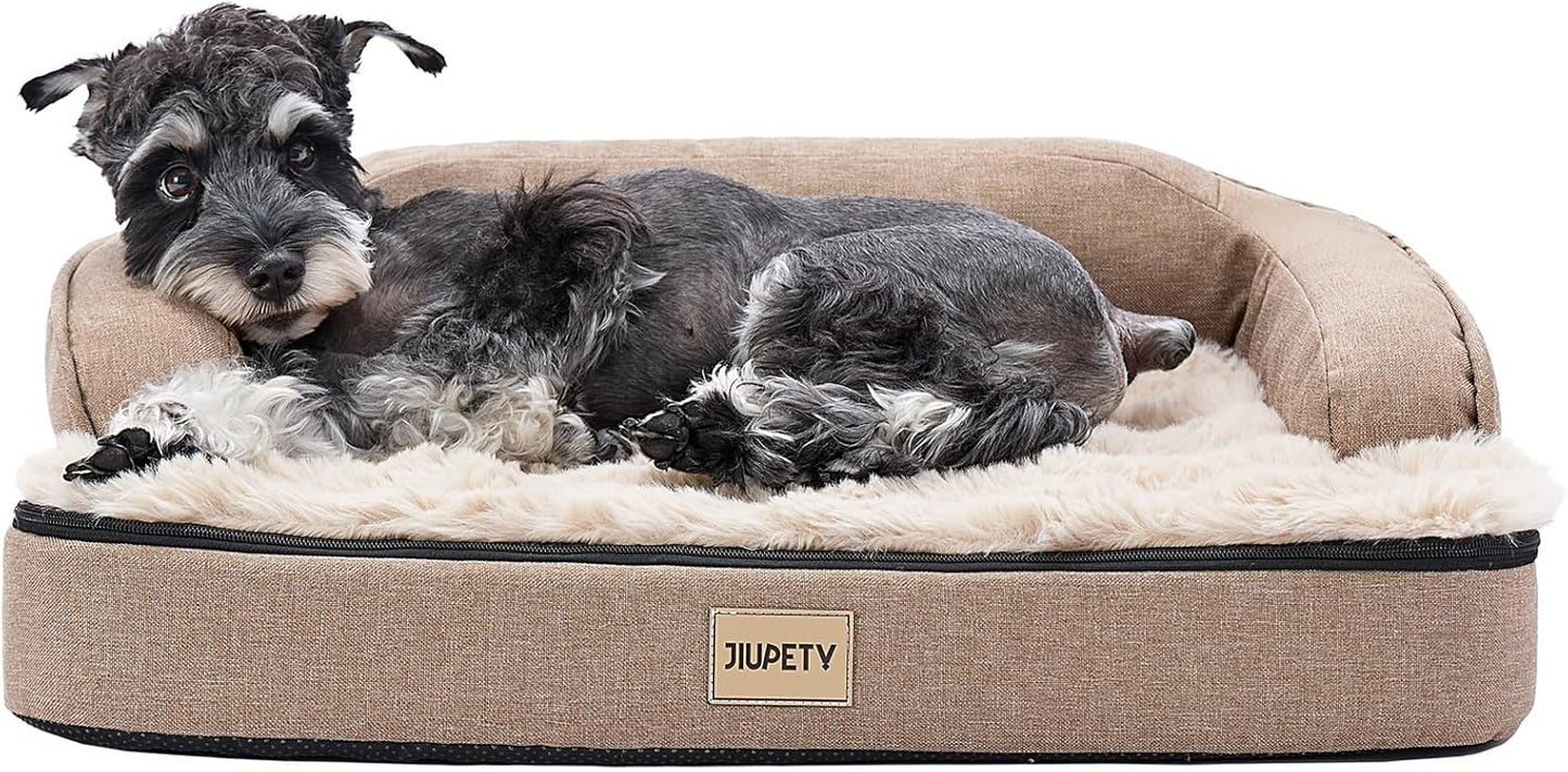 Jiupety Orthopedic Dog Bed for Medium Dogs, Egg-Crate Foam Pet Couch Bed, Washable Pet Sofa with Removable Cover, Waterproof Lining and Anti-Slip Bottom, Brown, 26"x20"x6.5"
