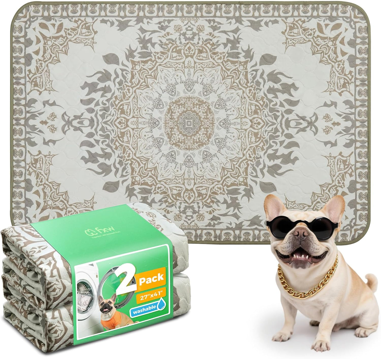 FXW Washable Pee Pads for Dogs, Puppy Pads with Super Absorbent, Specifically Designed for 42inch Cages, 41" × 27" Rectangle, Boho, 2 Packs