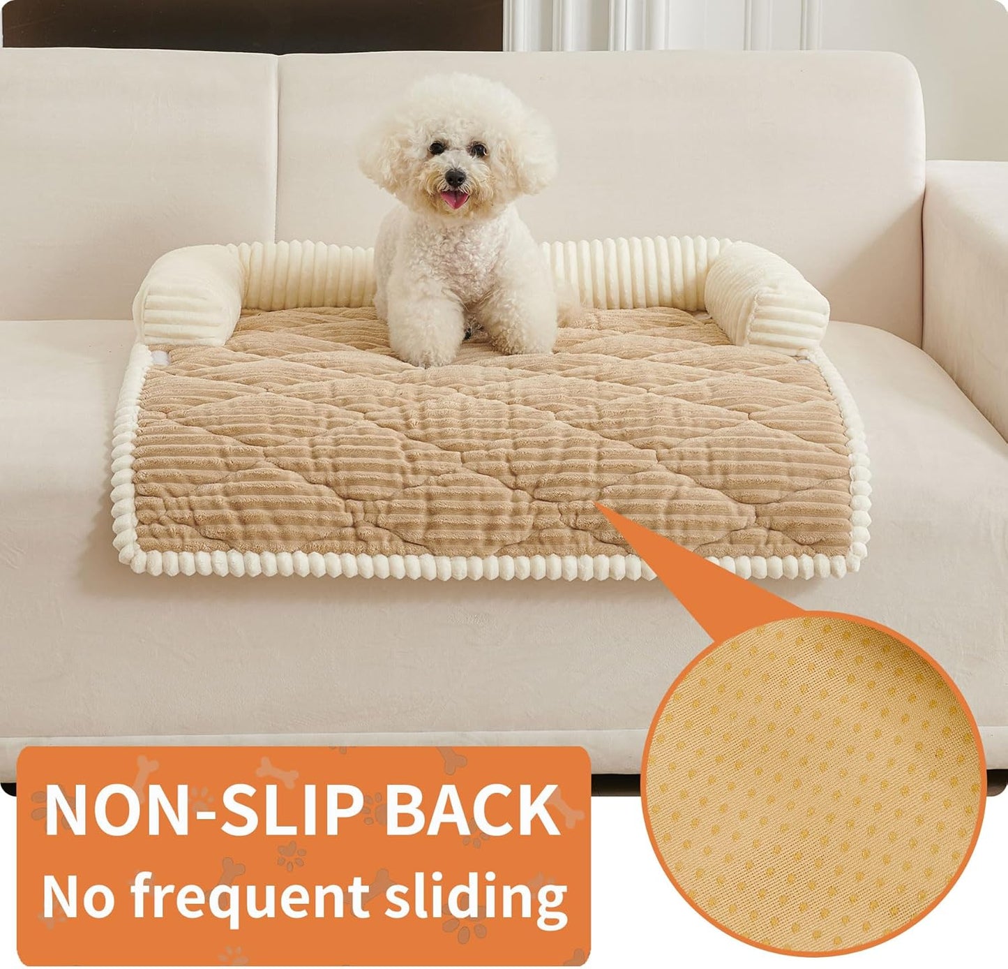 HAOMAIJIA Dog Couch Bed for Small Dogs, Non Slip Pet Couch Covers for Sofa Thick Soft Washable Dog Couch Cover Protector All Seasons Universal Dogs and Cats Bed Mat (Khaki, Small)