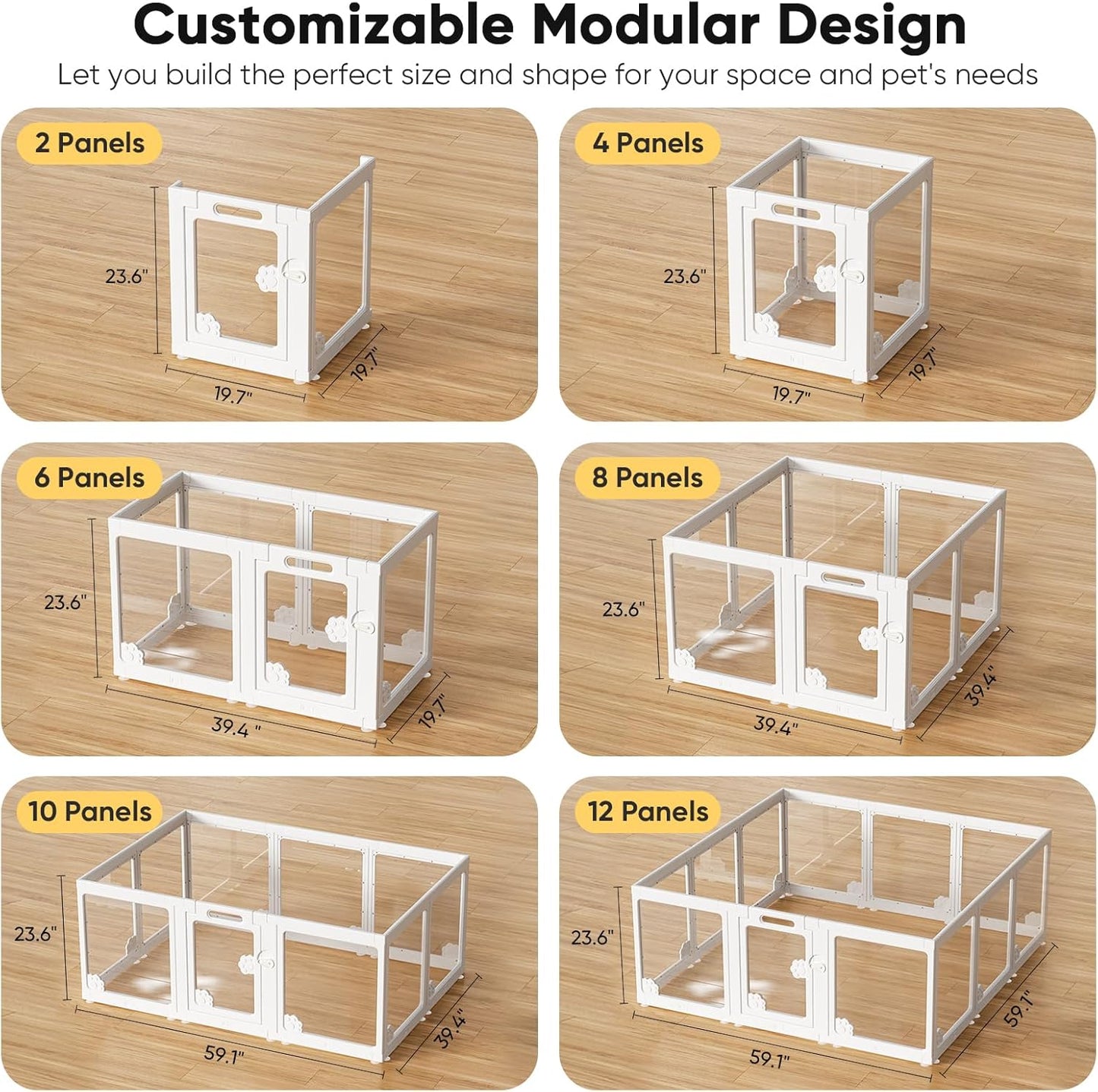 Acrylic Clear Dog Play Pen Indoors, Puppy Playpen with Door for Small Dogs Puppies, Transparent Plastic Pet Playpen Cage Fence Crate Kennel for Cat Kitten Rabbit Bunny Ferret etc (White-2 Panels)