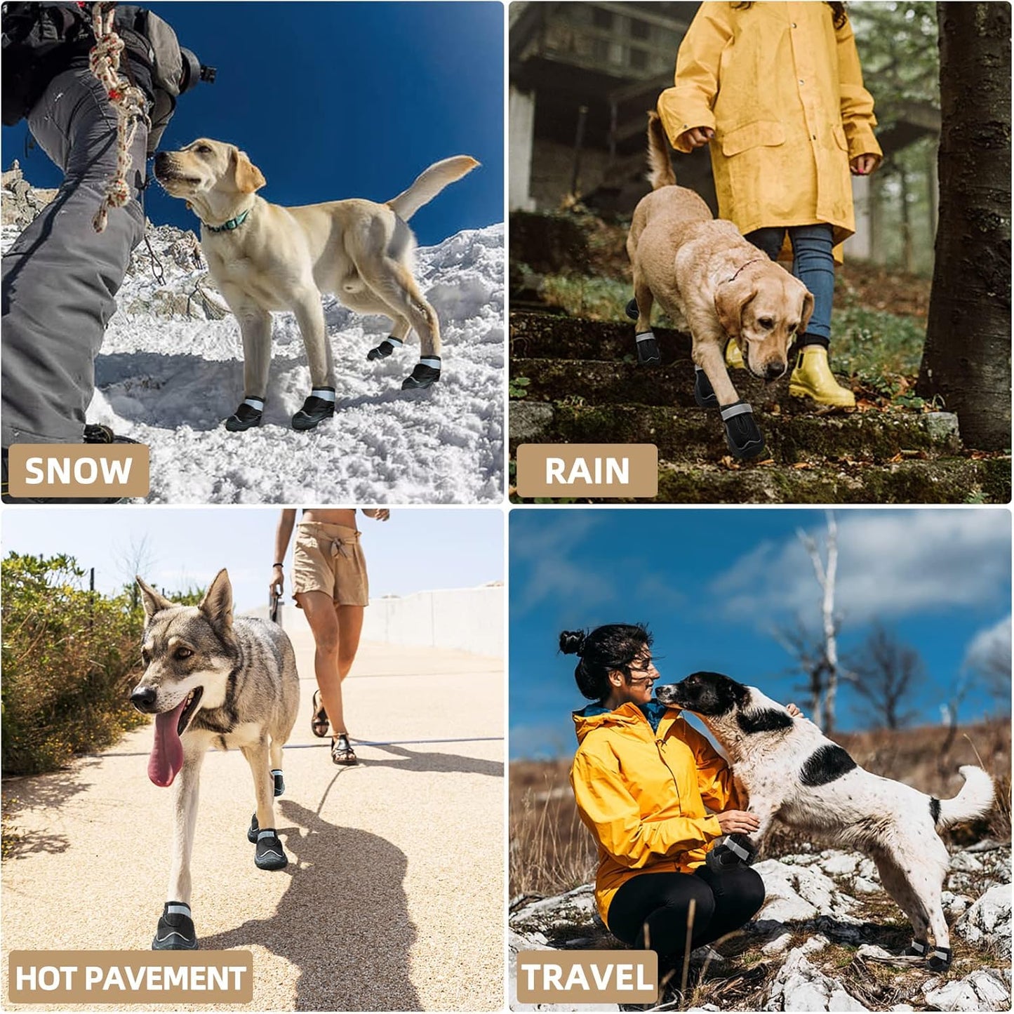 Hcpet Dog Boots for Large Dogs, Dog Shoes for Hot Pavement Winter Snow, Paw Protector Dog Booties Designed for Comfort and Breathability, Outdoor Booties for Small Medium Dogs for Hiking Black Size 6