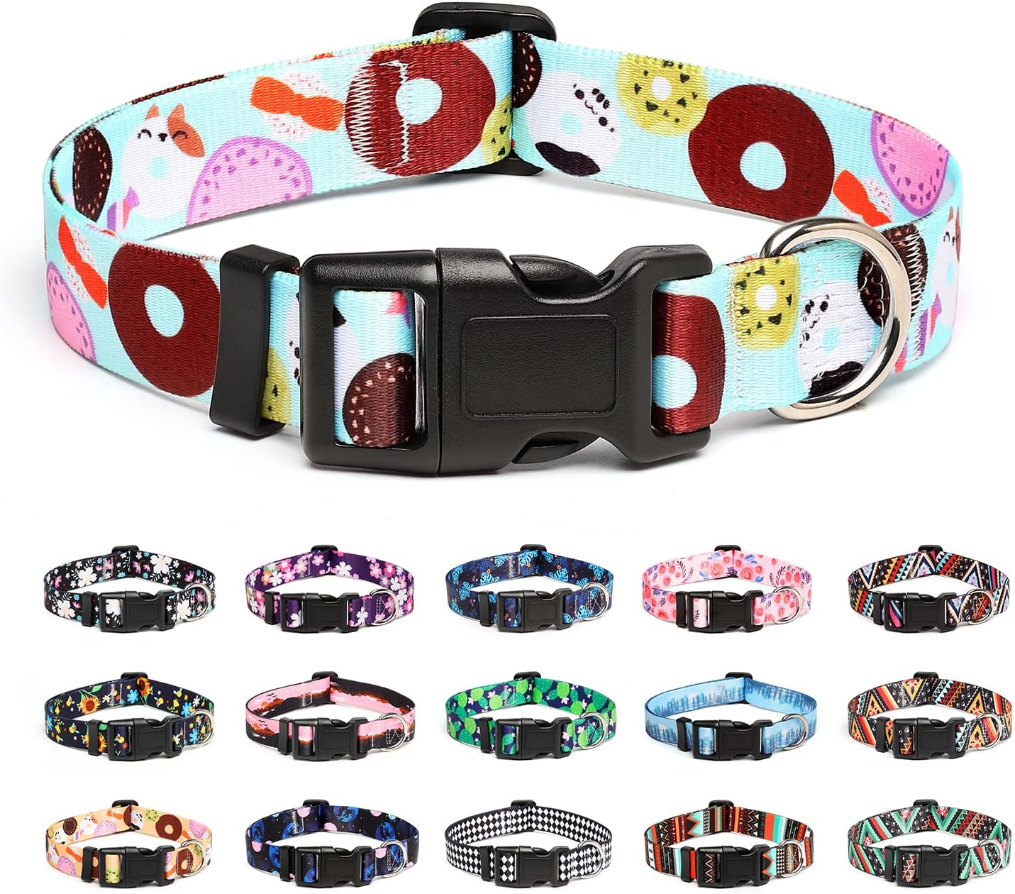 Mercano Adjustable Dog Collar - Special Design Patterns, Soft Nylon Comfortable Durable Pet Collar for Small Medium Large Dogs (M, Blue Cookie)