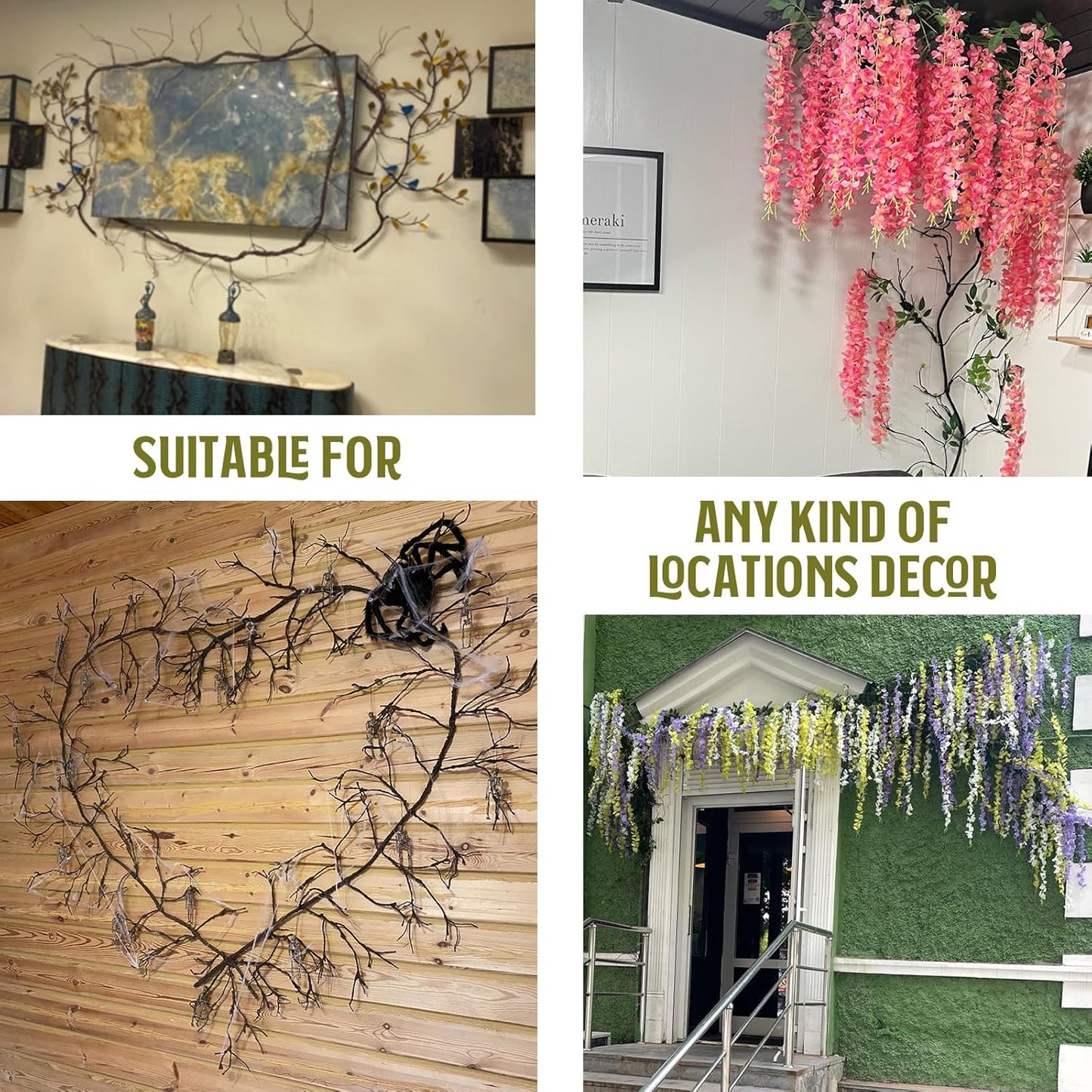 118"/300cm Small Wall Hanging Artificial Cherry Blossom Tree Branches Fake Cane Vines Reptile Plants Grapevine Garland Liana Twigs Wreath for Garden Outdoor Wedding X'Mas Ceiling Decoration