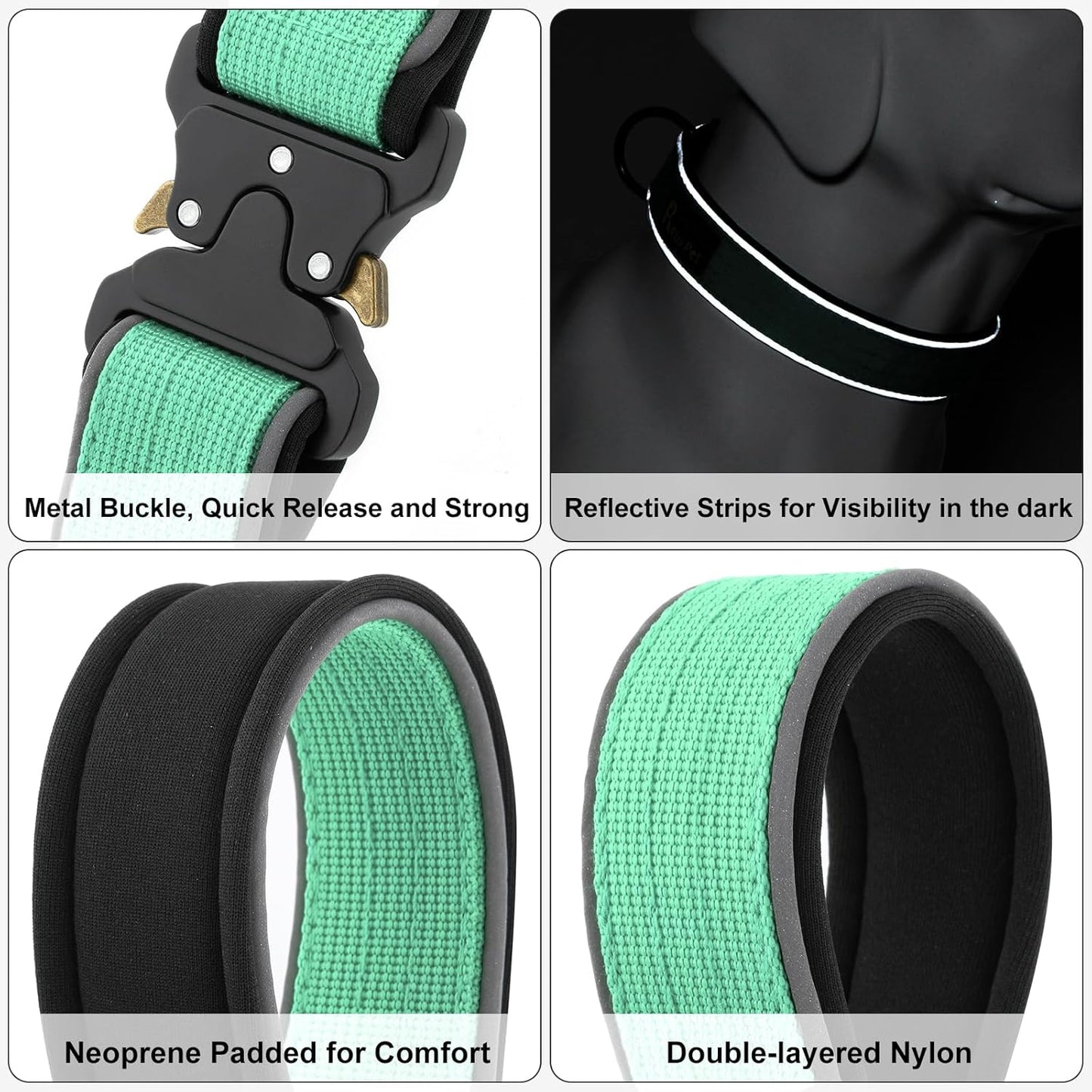Plutus Pet Tactical Dog Collar, Reflective, Adjustable Heavy Duty Dog Collar, Soft Padded and Comfortable, for Small Medium and Large Dogs (Teal, XL)