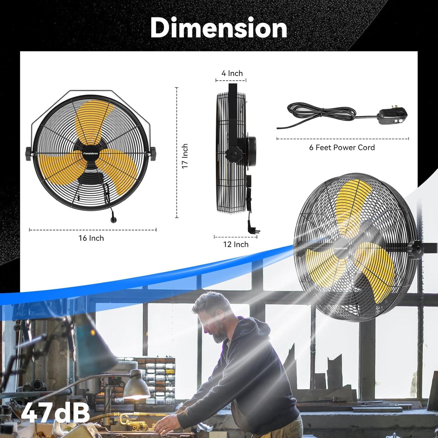 2PCS 2600 CFM 14 inch Outdoor High Velocity Wall Mounted Fan, 3-Speed Metal Fans with IP44 Enclosure Motor, Industrial Grade Weatherproof Wall Fan for Patio, Greenhouse, Garage, and Gazebo