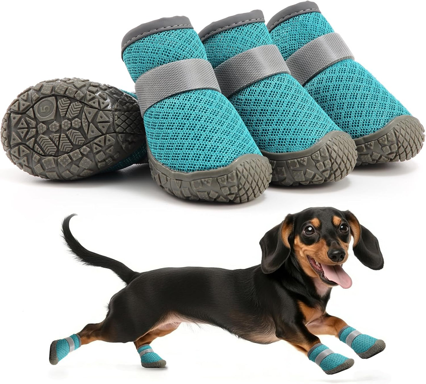 Small Dog Shoes, Breathable Puppy Boots & Paw Protectors for Winter Snow, Summer Hot Pavement, Dog Booties with Anti-Slip Rubber Soles for Hardwood Floors Lake Blue Size 5