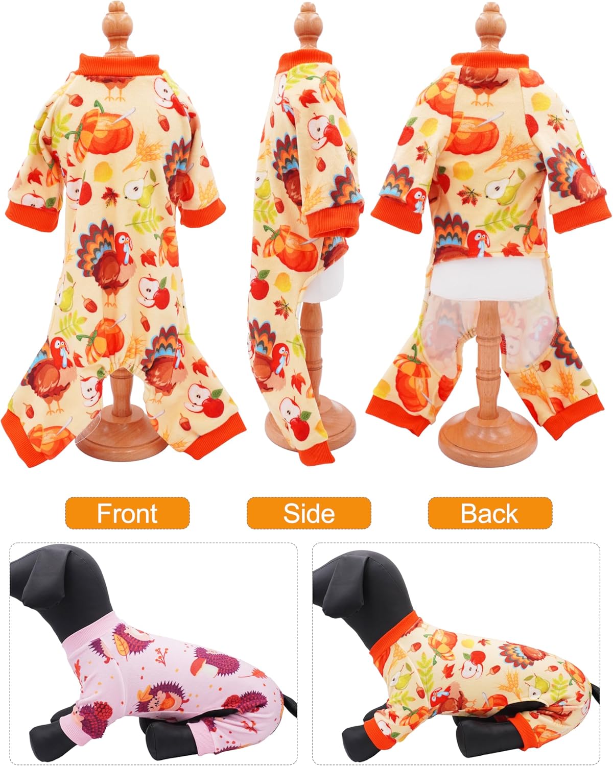 PET SHOW 4 Pack Fall Small Dog Pajamas Thanksgiving Clothes Doggies Girl Boy Soft Stretchy PJs Autumn Jumpsuit Puppy Cats Onesies Outfits with Sleeve Pets Dachshund Costume XS