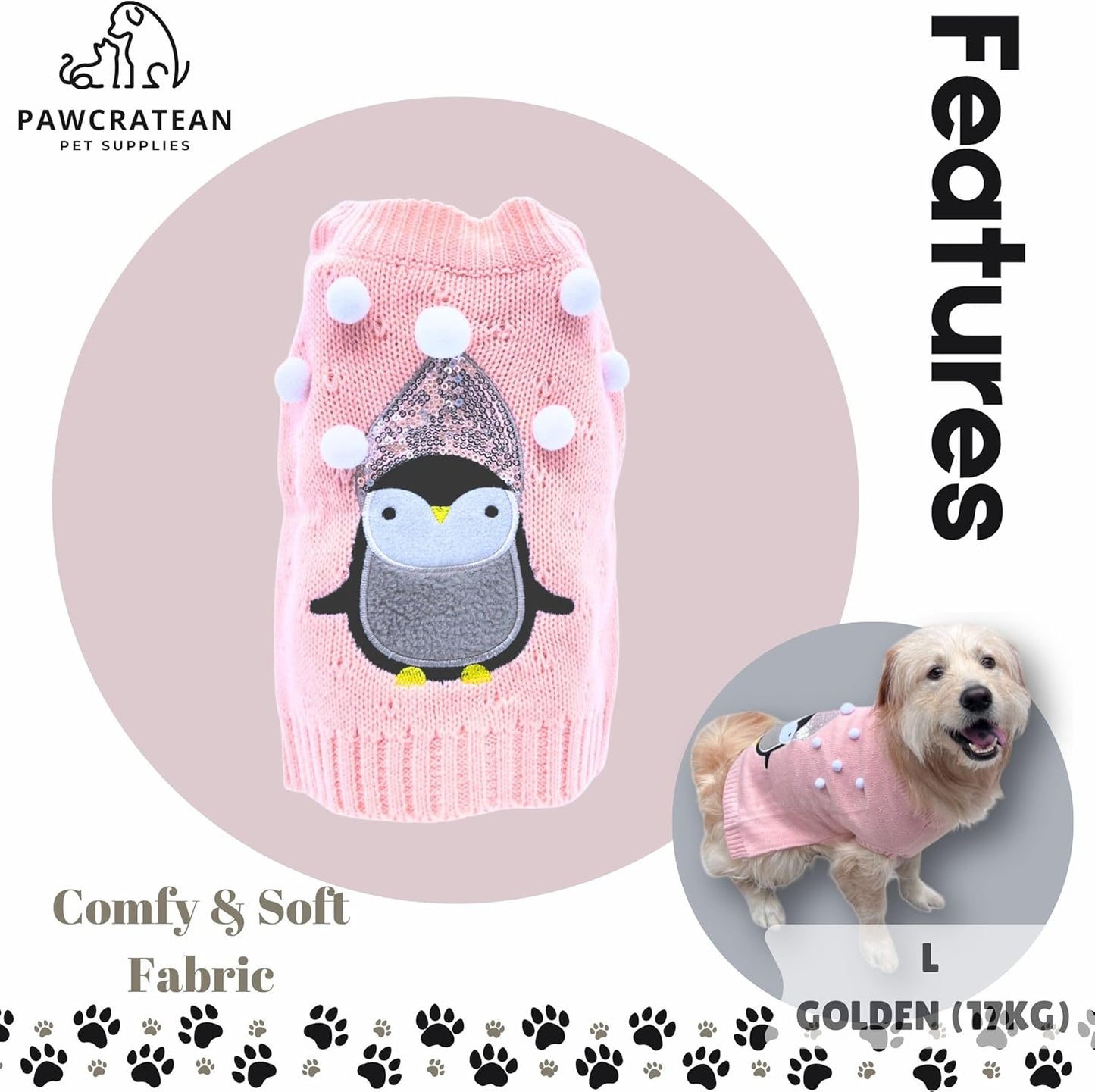 Cute Sweater for Dogs and Cats Soft Flannel Pet Outfit Warm and Cozy Animal Hoodie Small to Large Pet Clothes for Halloween Parties and Everyday Wear (X-Large, Pink Pinguin)