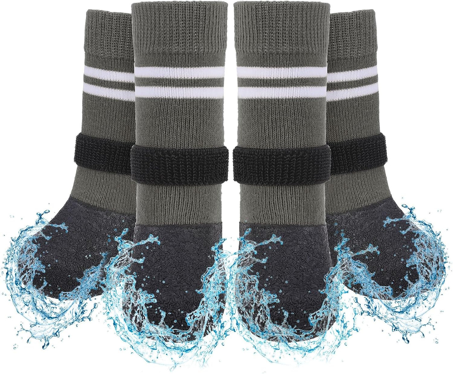 SCENEREAL Anti Slip Dog Boots & Paw Protectors for Hardwood Floor, Extended Dog Socks to Prevent Licking Paws, Waterproof Pet Snow Rain Shoe for Winter Small Puppy Senior Dogs, Grey S