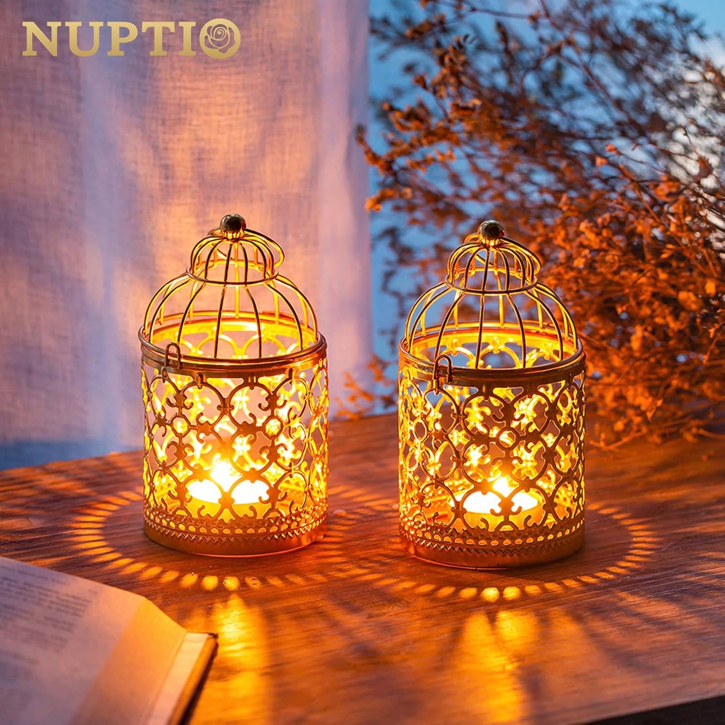 6 Pcs Small Metal Tealight Hanging Birdcage Lantern, Vintage Decorative Centerpieces of Wedding, Party, Gold