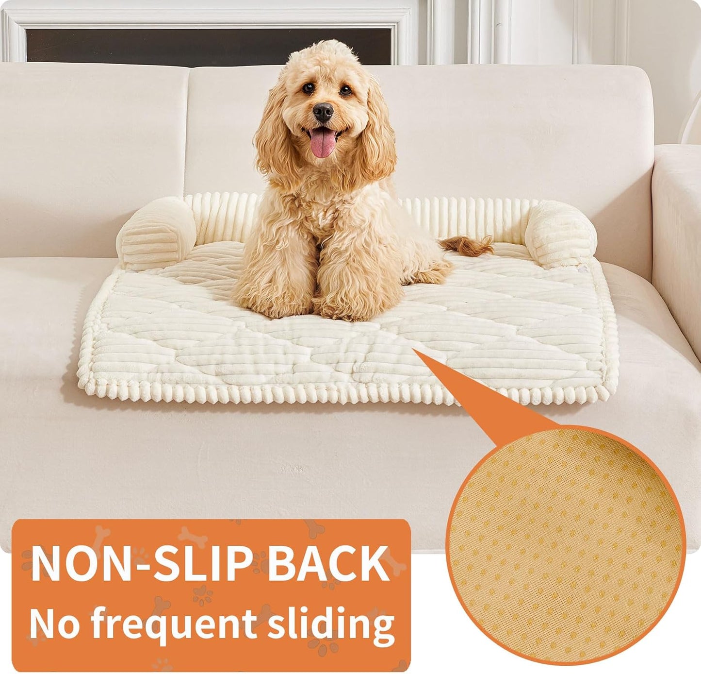 HAOMAIJIA Dog Couch Bed for Small Dogs, Non Slip Pet Couch Covers for Sofa Thick Soft Washable Dog Couch Cover Protector All Seasons Universal Dogs and Cats Bed Mat (Off White, Small)