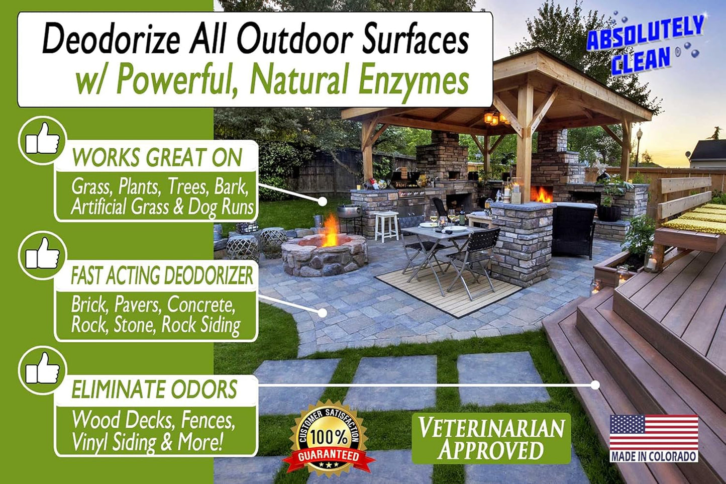 Amazing Outdoor Deodorizer odor eliminator Natural Enzyme Just Spray & Walk Away Grass, AstroTurf, Dog Runs, Patios, Decks, Fences & More Vet Approved - 32oz 2pk odor eliminator for strong odor