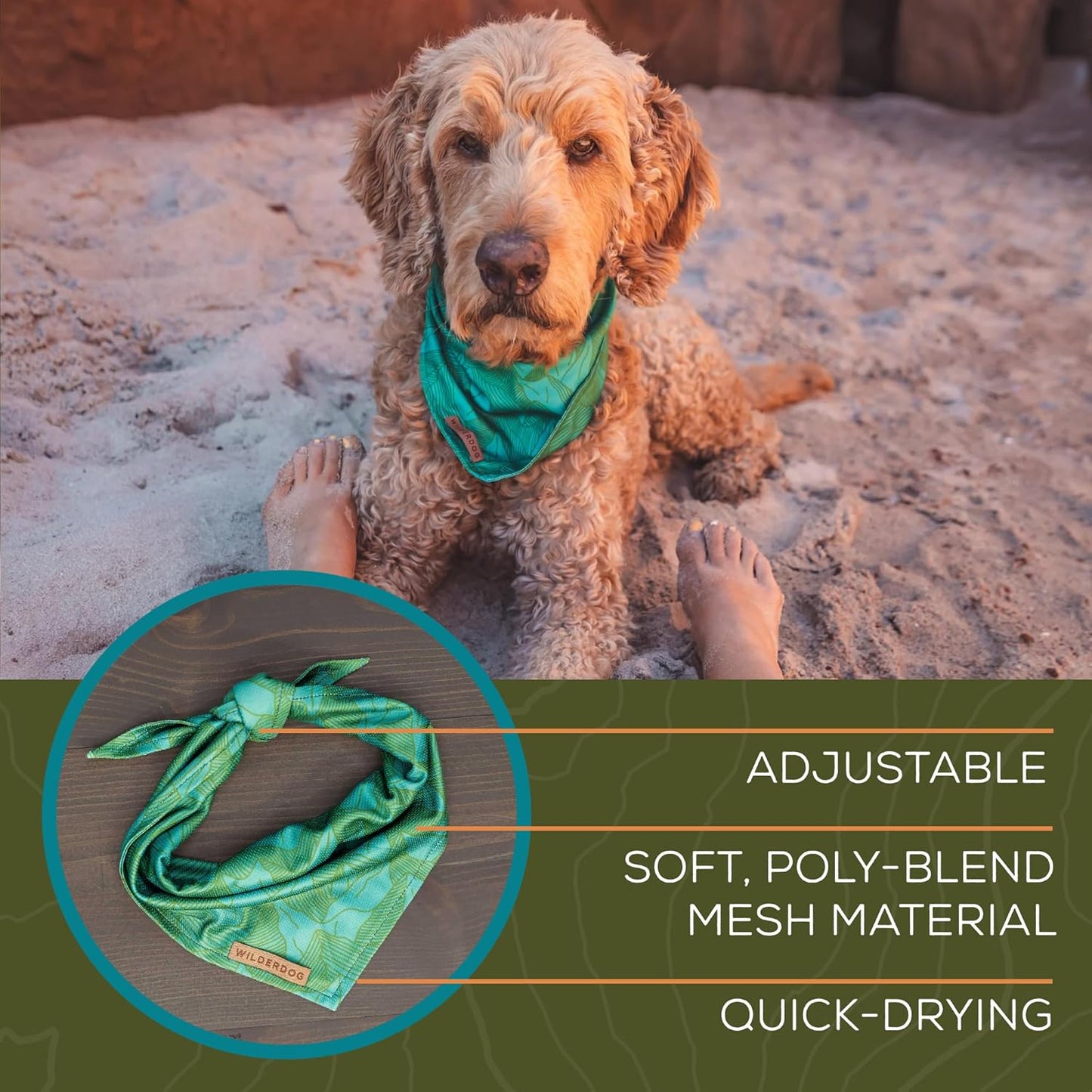 Wilderdog Dog Bandana with Lightweight Quick Drying Poly-Blend Mesh Material in Juniper