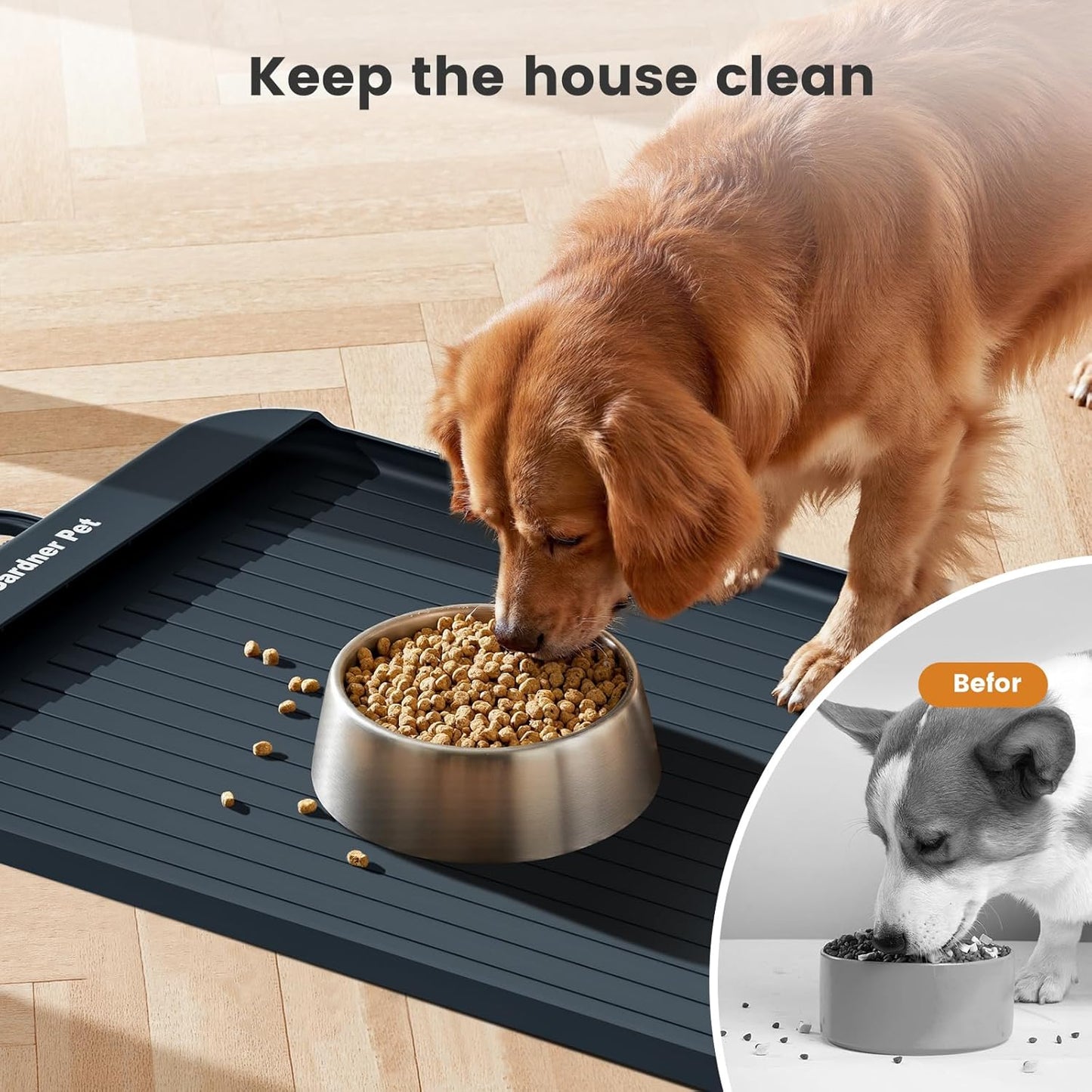 Gardner Pet Silicone Dog Food Water Mat for Floors Waterproof Anti-Slip Dog Bowl Large Mats for Food and Water to Prevent Spills for Dogs, Cats.