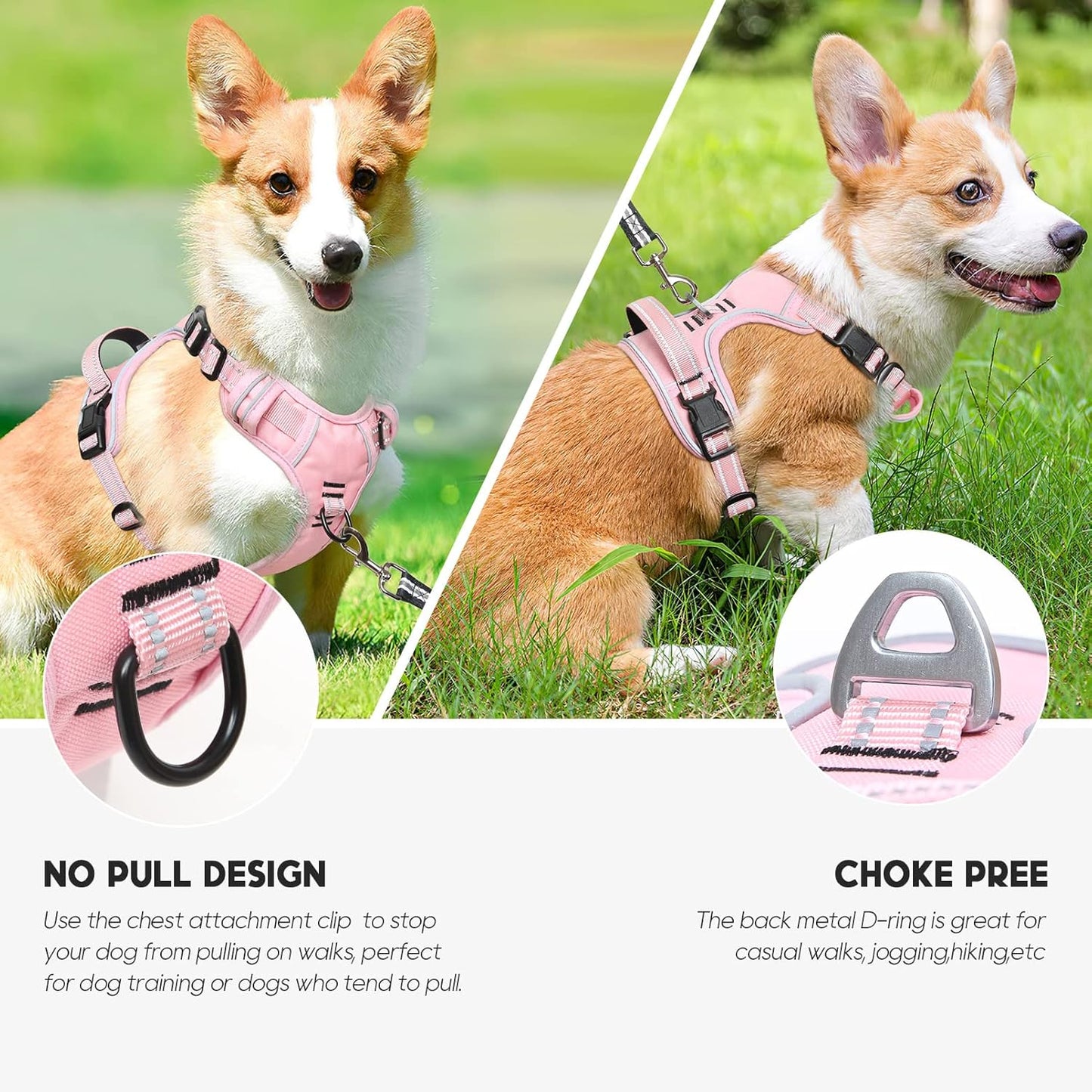 Timos Dog Harness, 3 Snap Buckles No-Pull Soft Padded Dog Vest with 2 Metal Leash Clips, Adjustable Reflective No Choke Pet Harness with Easy Control Handle for X-Small Dogs,Pale Pink,XS